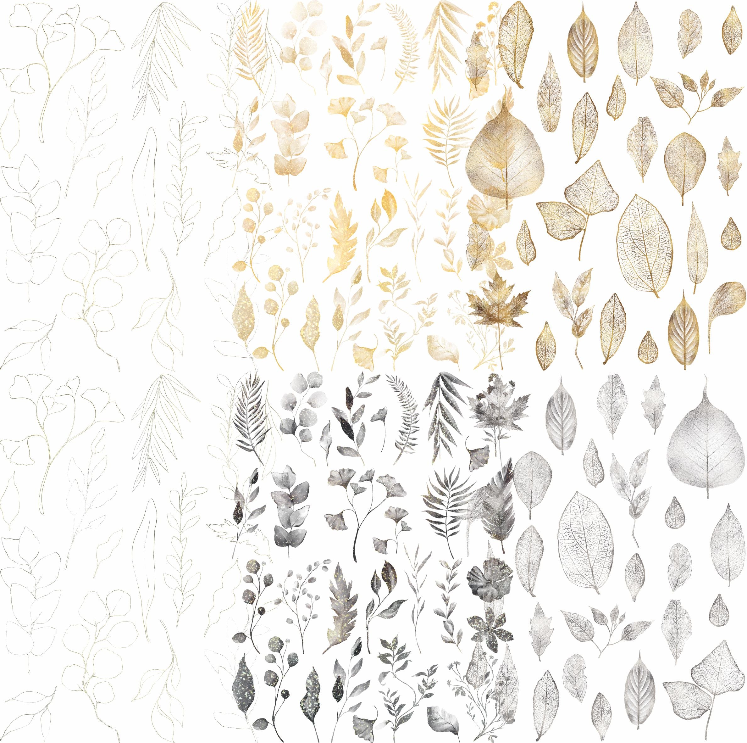 Gold & Silver Leaf Rice Paper- 6 Unique Leaves Mulberry Paper Overlay 30gsm