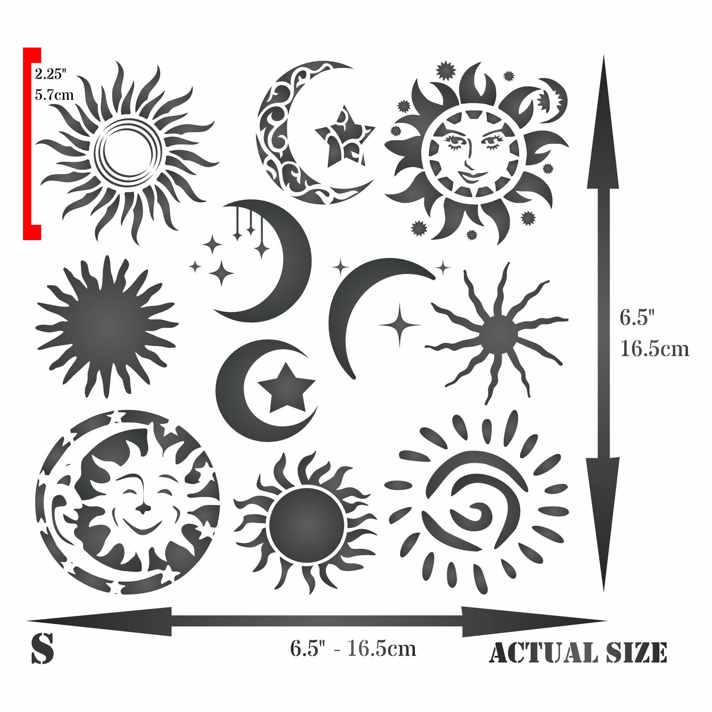 Suns Moons Stencil - Layering Moon Sun Star