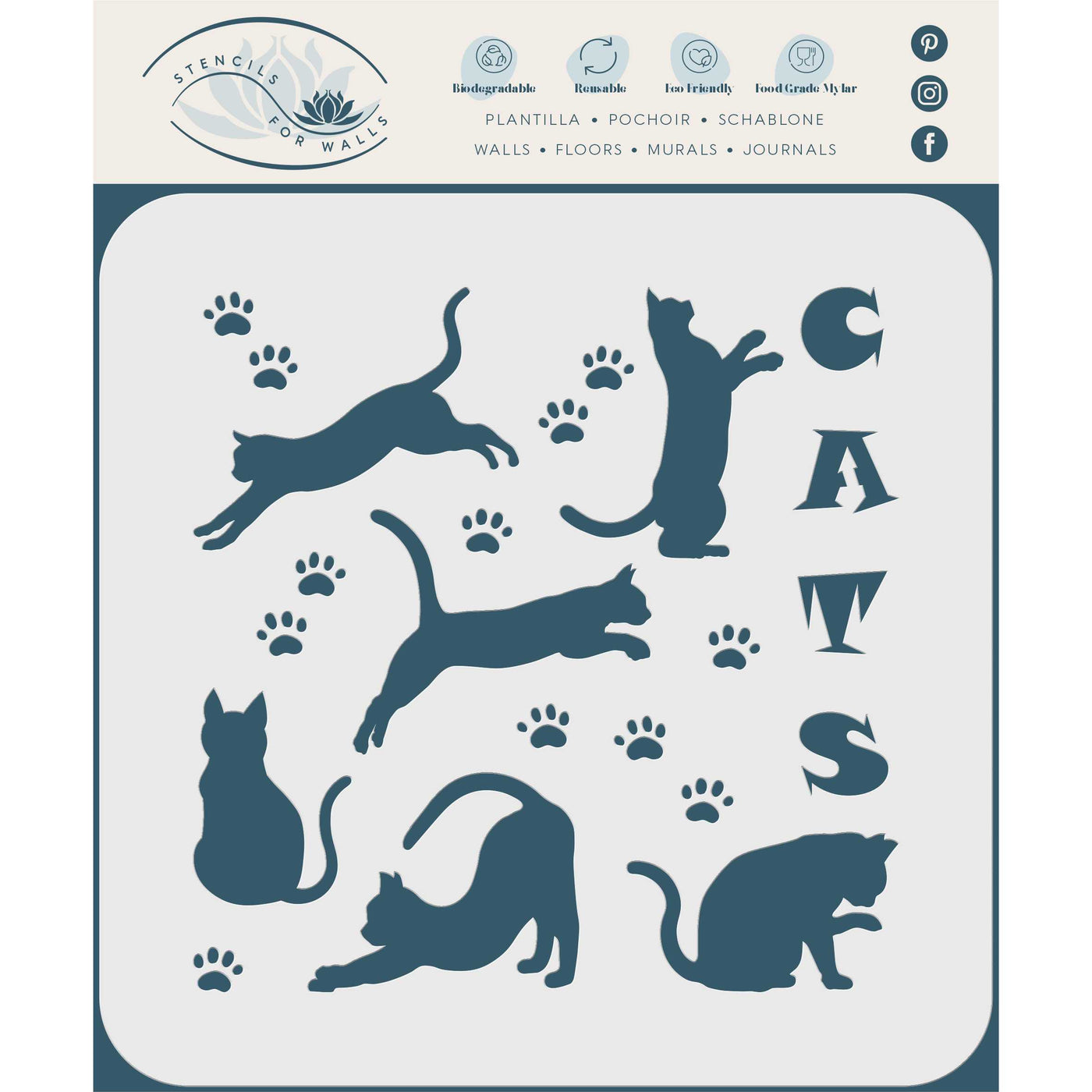 Cats Stencil - Pet Friend Animal Feline Silhouette Quote