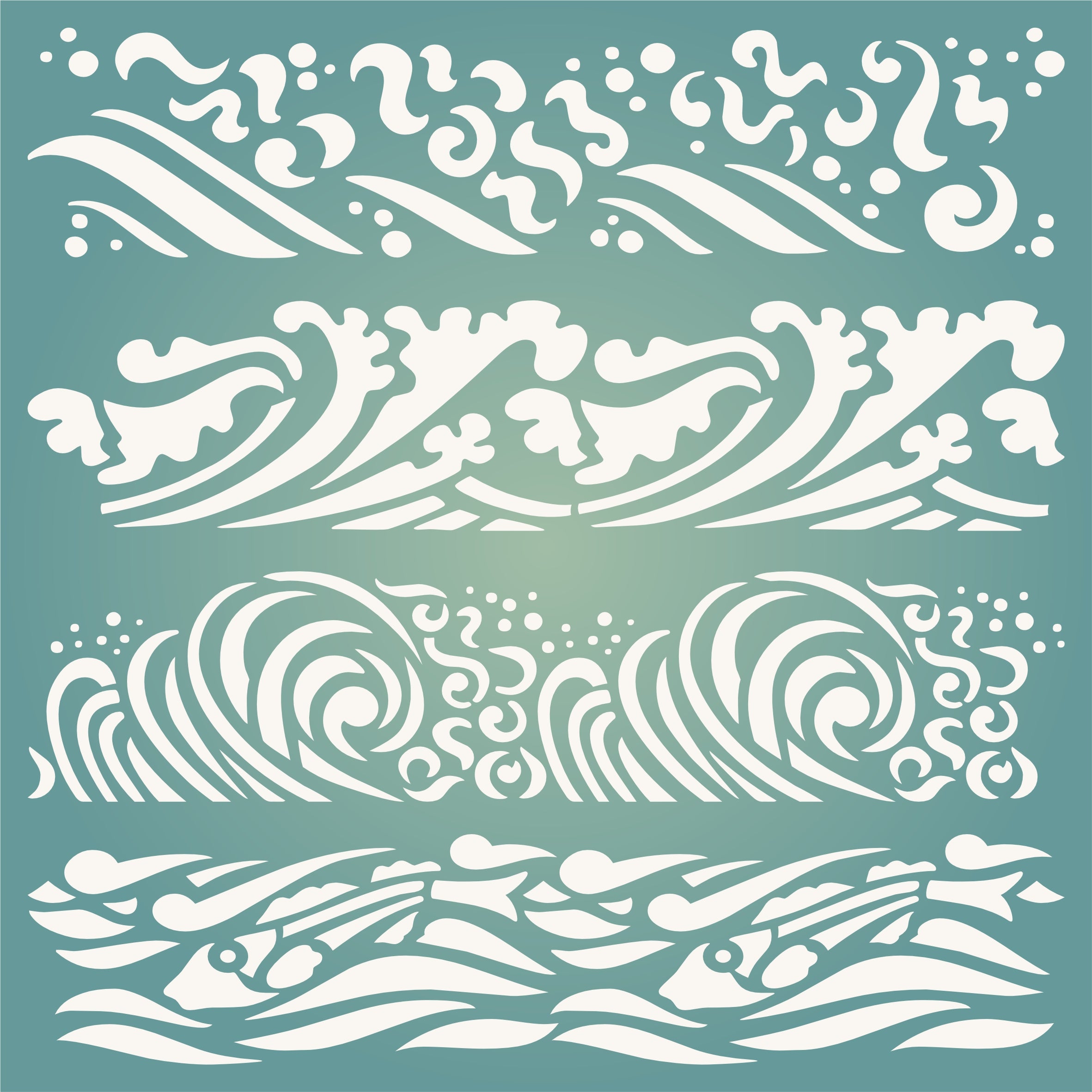 Waves Stencil - Sea Ocean Nautical Seashore Reef Border