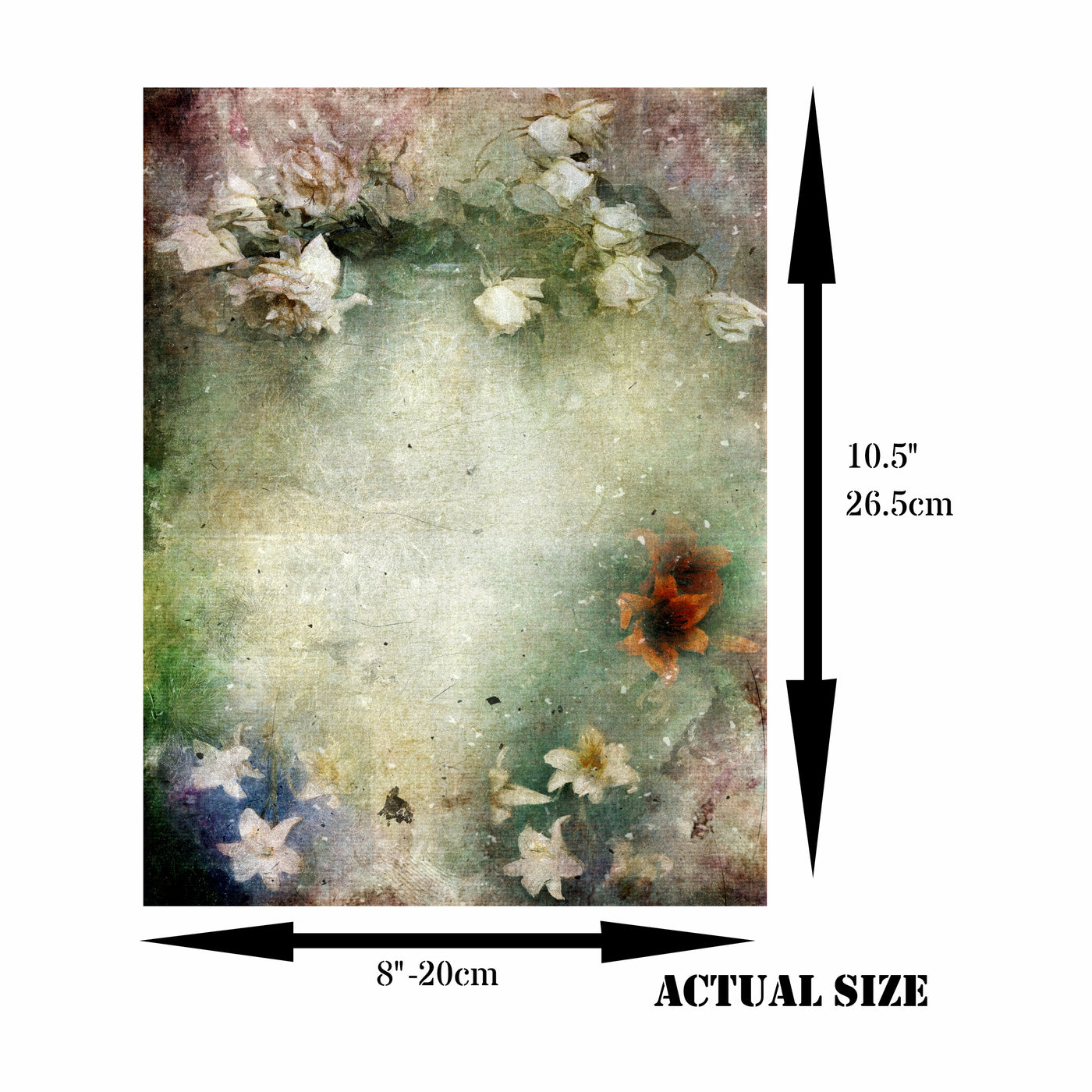 Dark Floral Rice Paper- 6 x Different Printed Mulberry Paper Images 30gsm