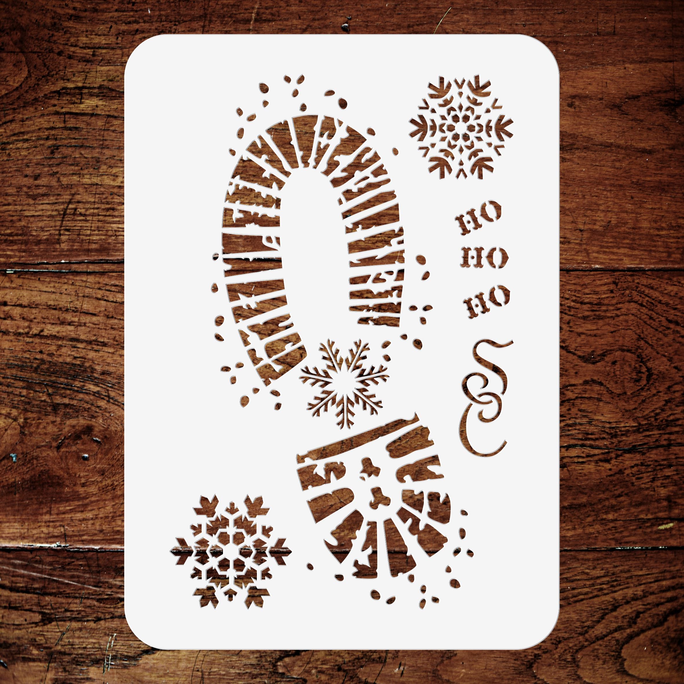 Santas Footprint Stencil - Christmas Decoration Boot Print Snowflakes