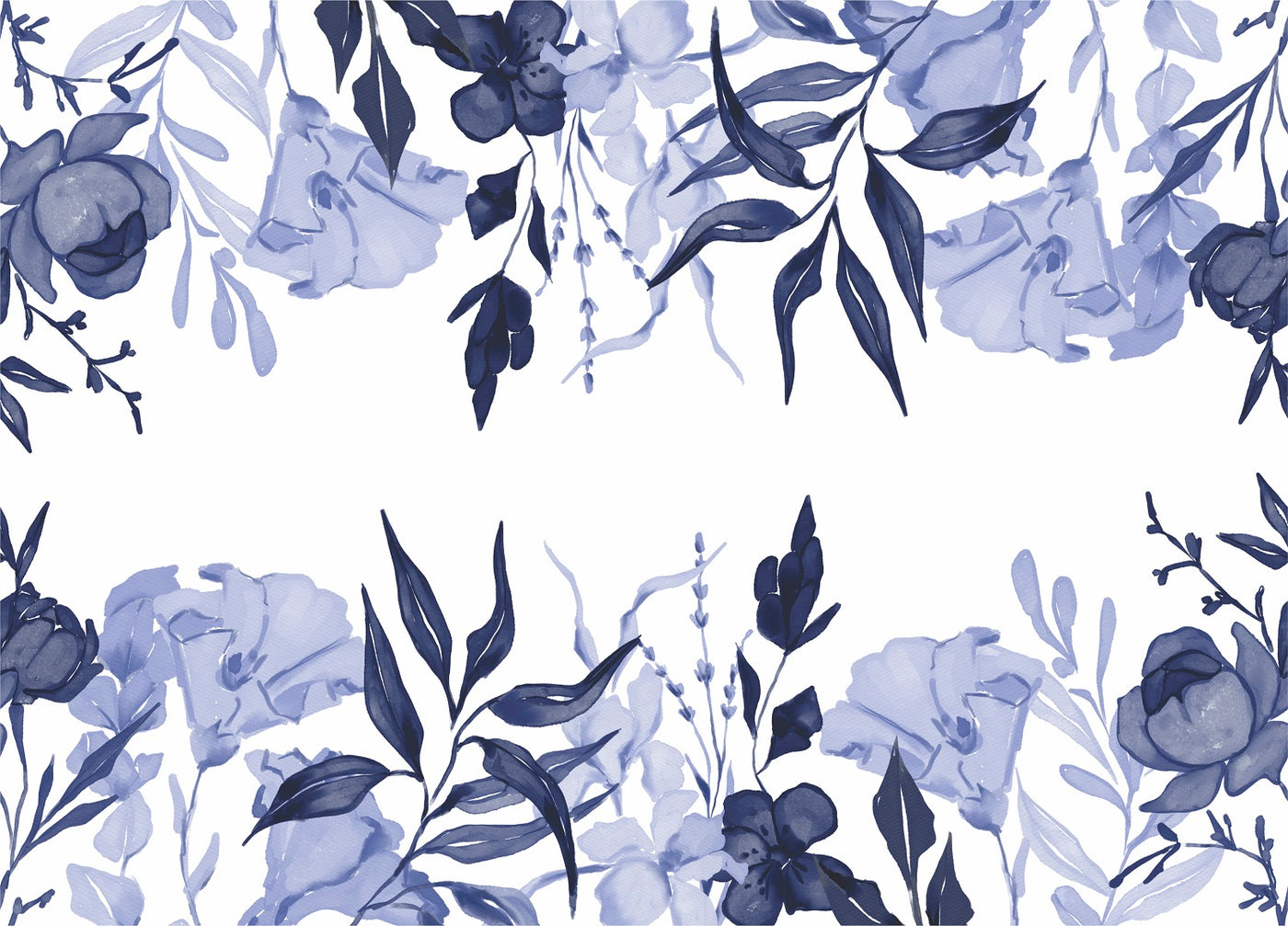 Navy Flower Border Rice Paper- 3 Sheets Printed Mulberry Paper Border 36gsm