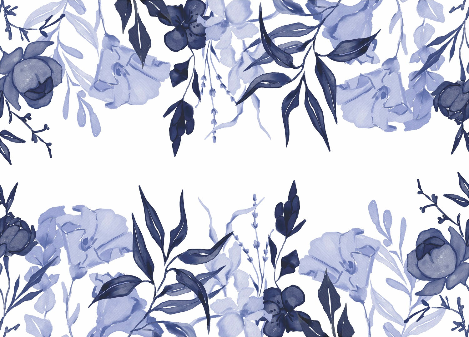 Navy Flower Border Rice Paper- 3 Sheets Printed Mulberry Paper Border 36gsm