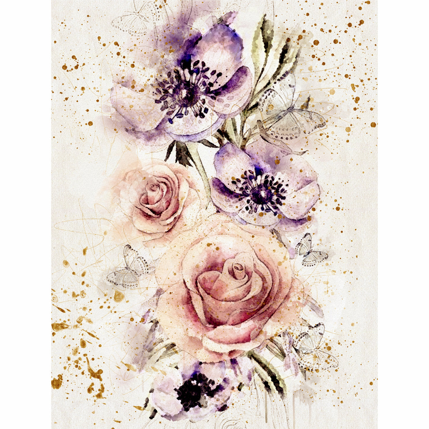 Bouquet Rice Paper- 6 x Different Printed Mulberry Paper Images 30gsm