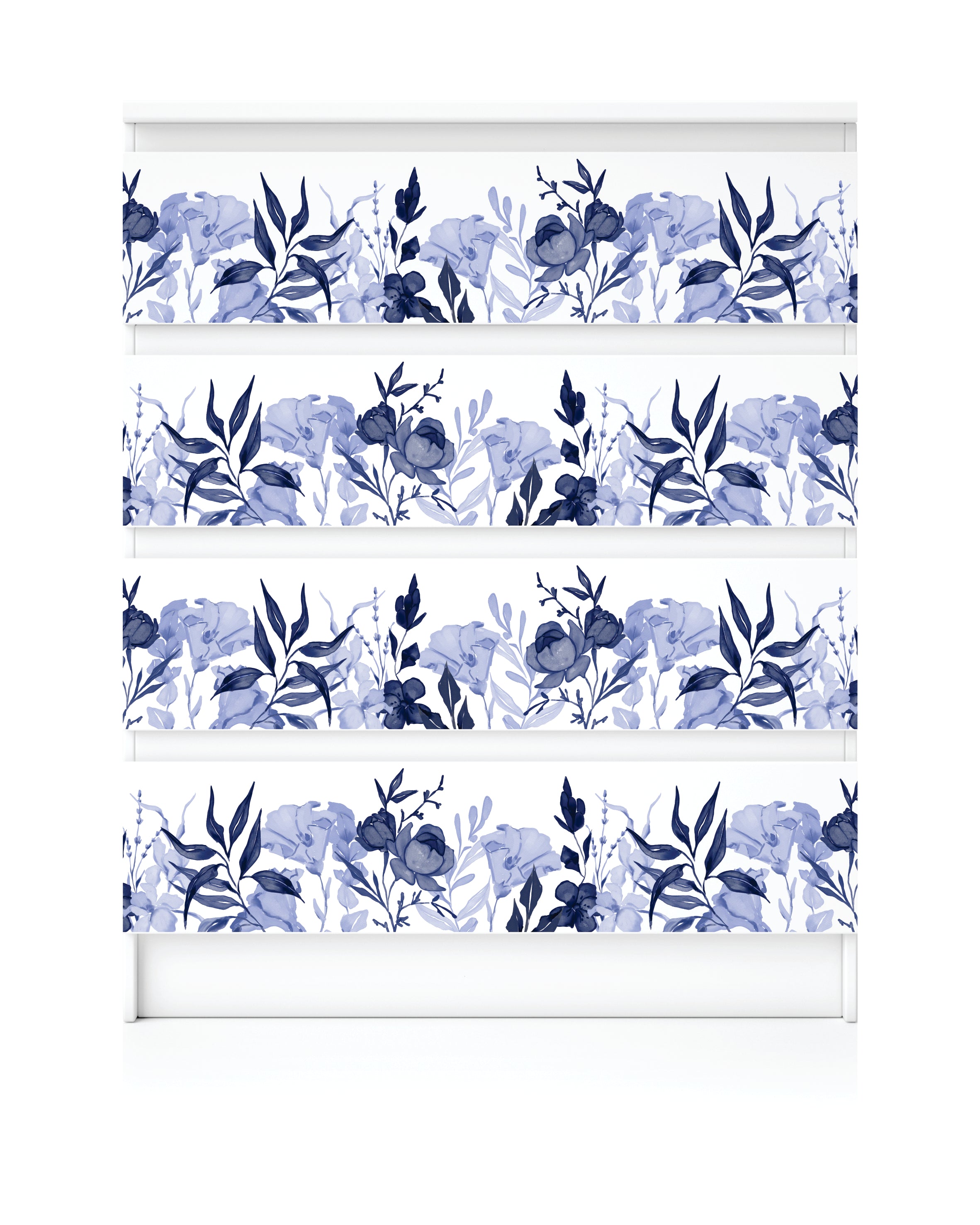 Navy Flower Border Rice Paper- 3 Sheets Printed Mulberry Paper Border 36gsm