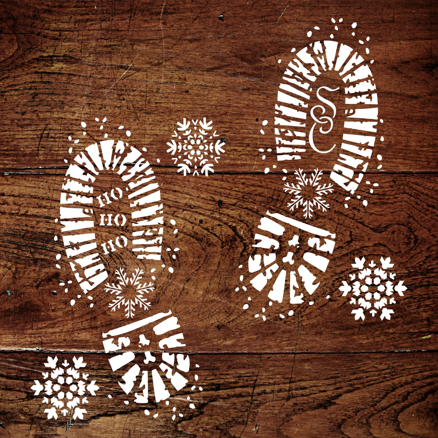 Santas Footprint Stencil - Christmas Decoration Boot Print Snowflakes