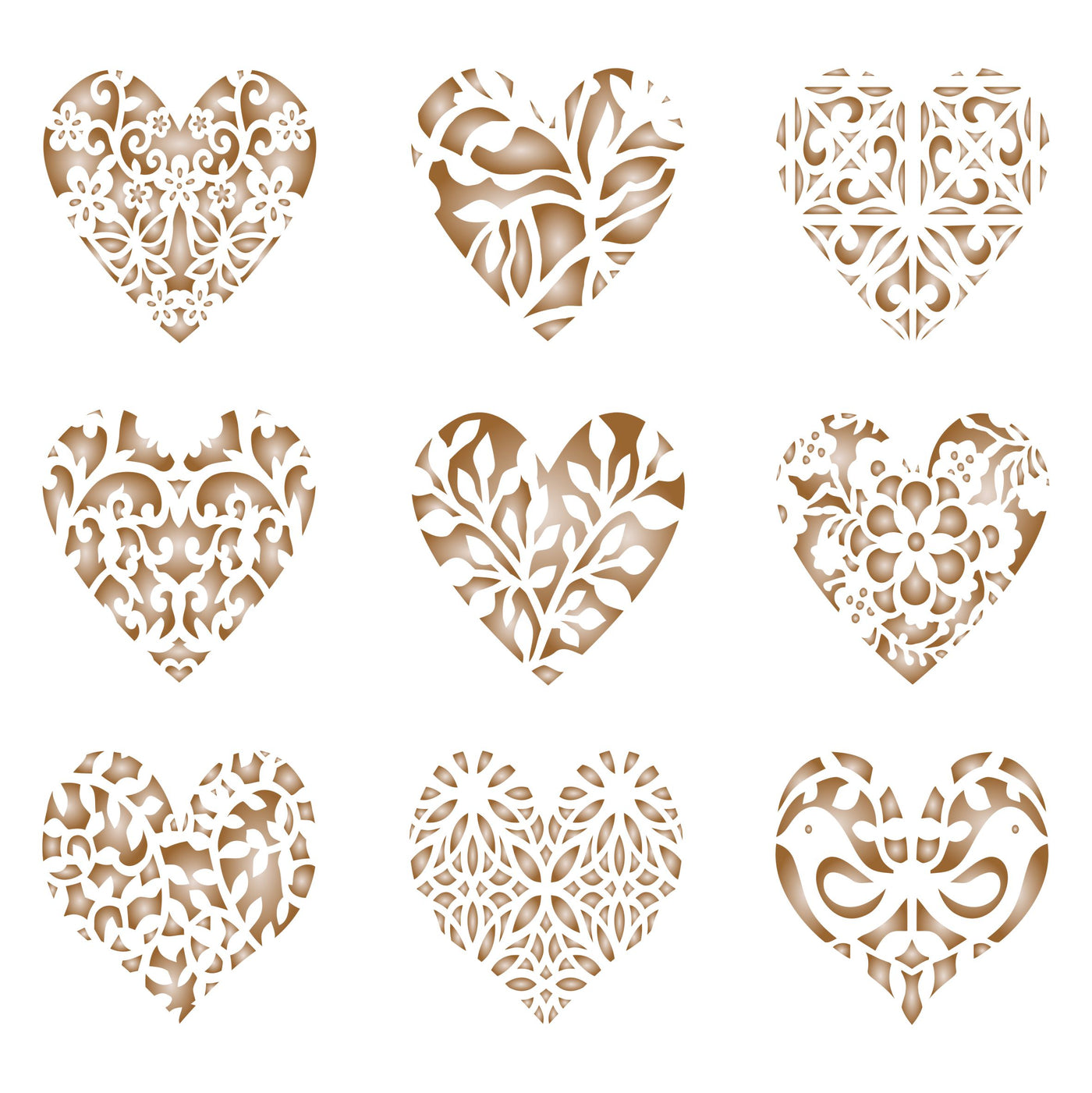 Heart Coffee Set Stencil-9 Designs of Cappuccino Coffee Latte Cakes Cookies