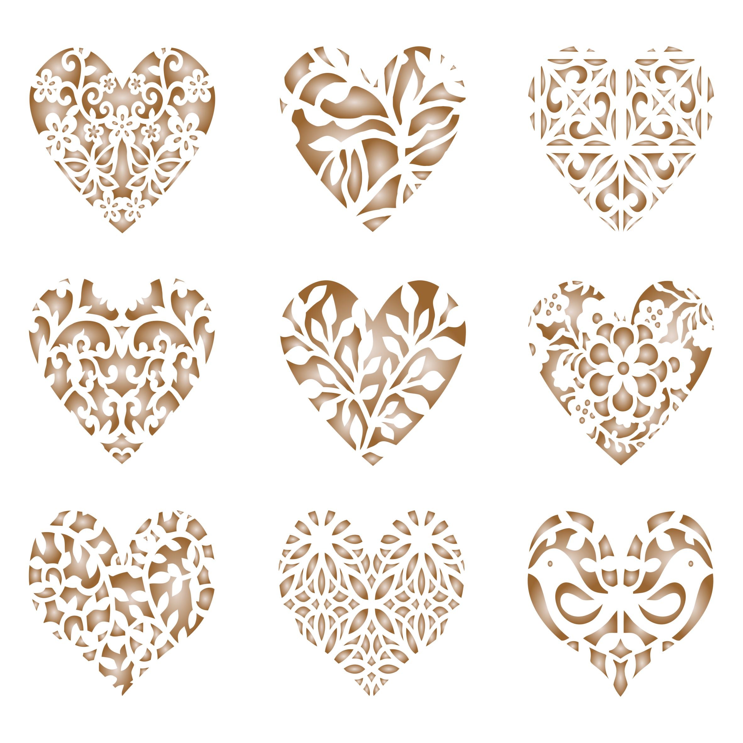 Heart Coffee Set Stencil-9 Designs of Cappuccino Coffee Latte Cakes Cookies