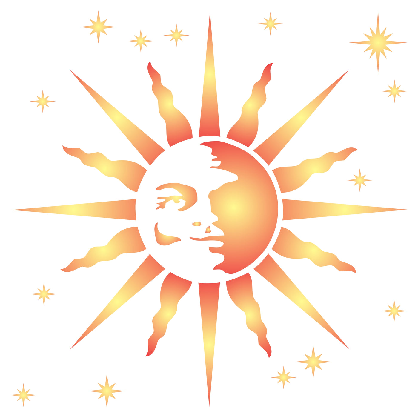 Retro Sun Stencil- Celestial Sun Face Art Nouveau Deco Style