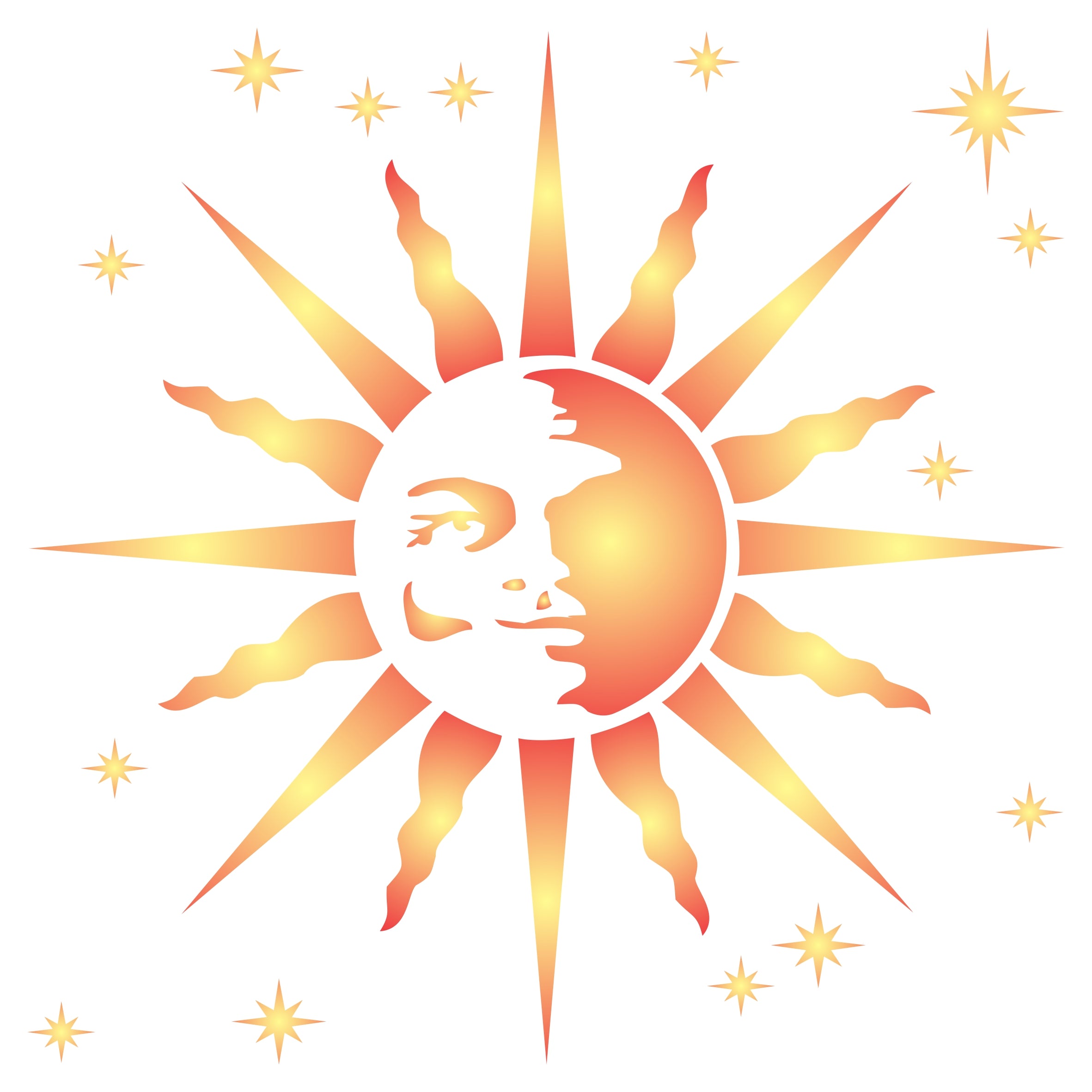 Retro Sun Stencil- Celestial Sun Face Art Nouveau Deco Style