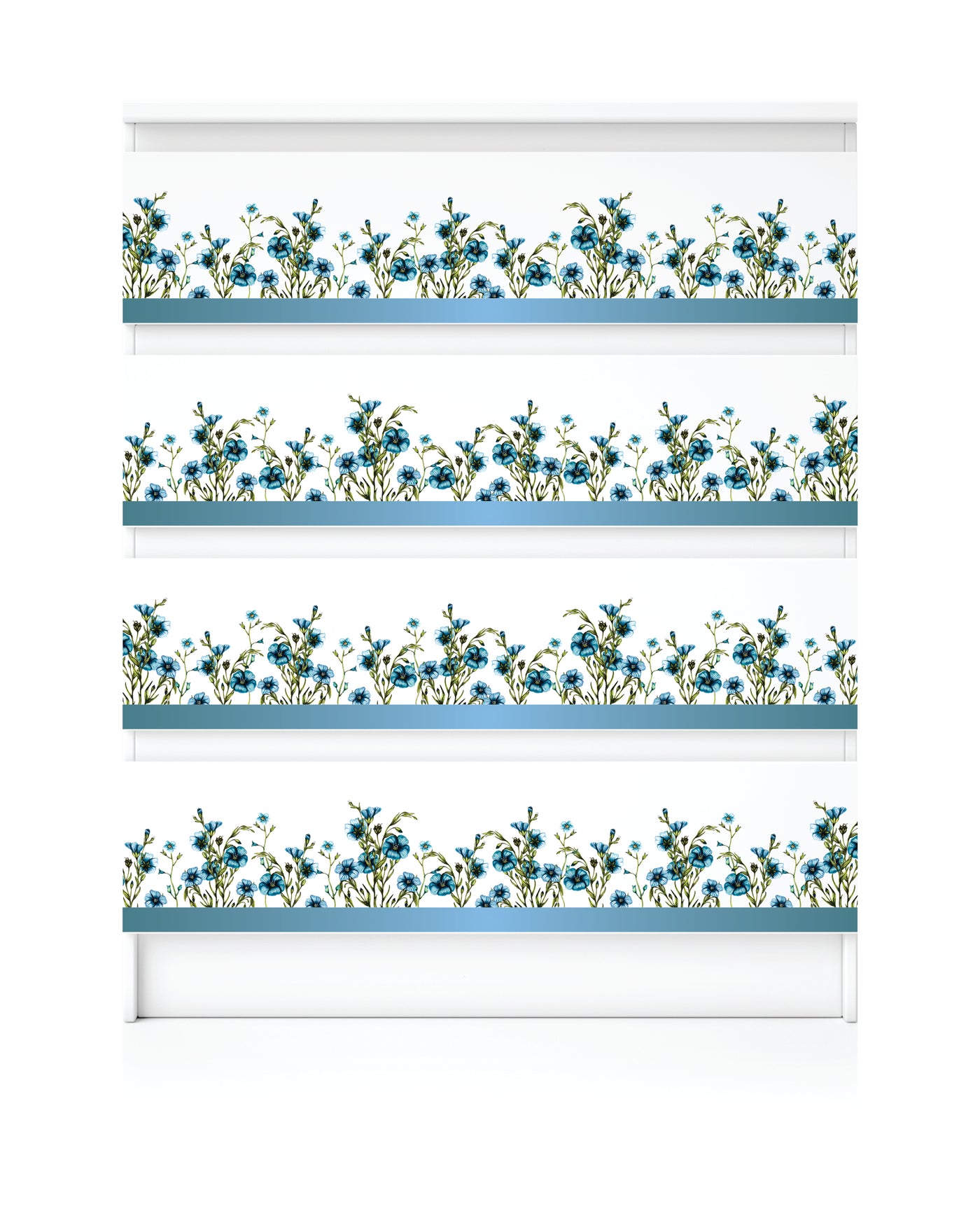 Blue Flower Border Rice Paper- 3 Sheets Printed Mulberry Paper Border 36gsm