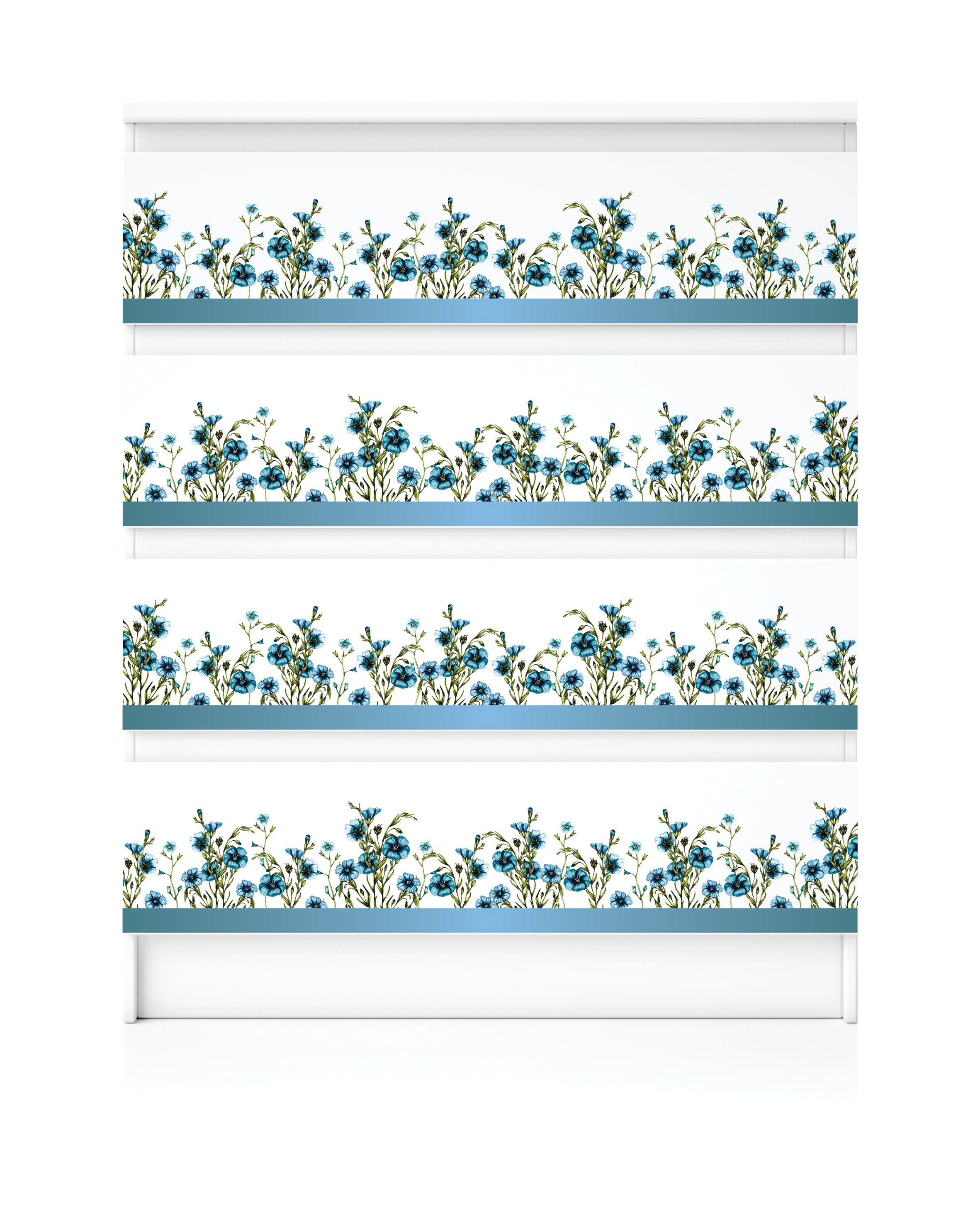 Blue Flower Border Rice Paper- 3 Sheets Printed Mulberry Paper Border 36gsm