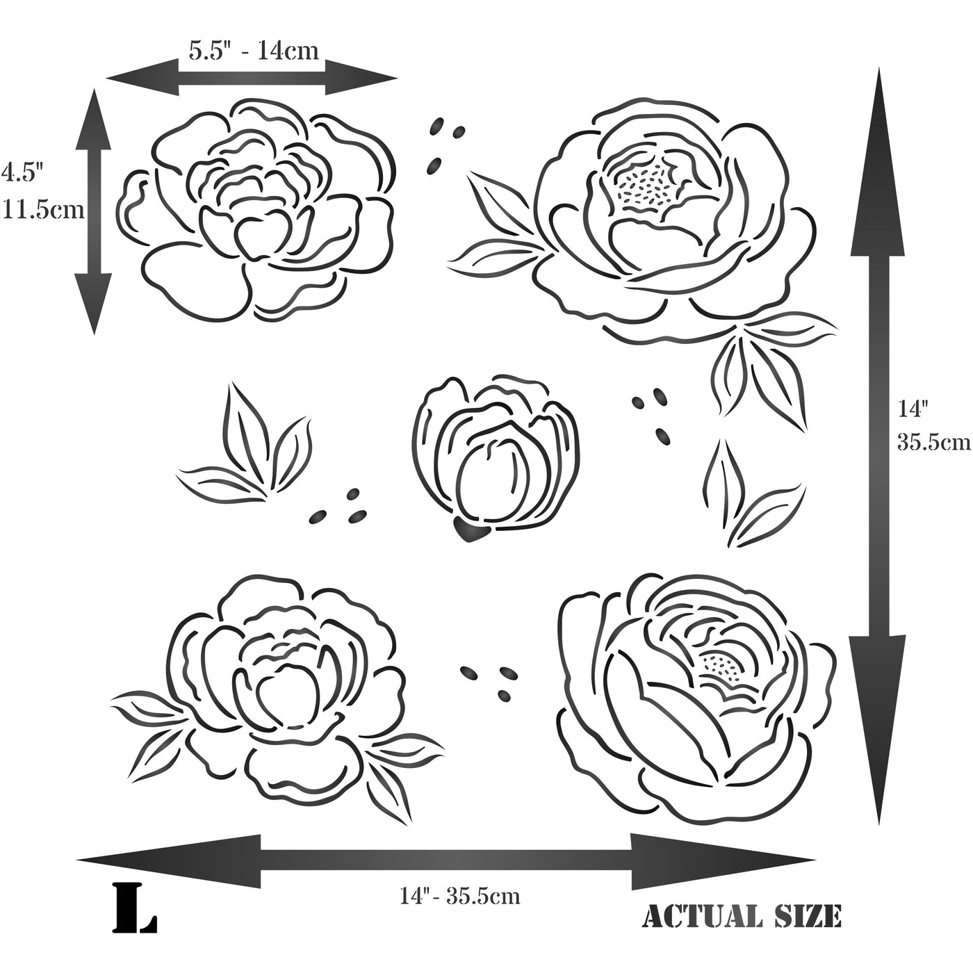 Peony Collection Stencil - Flower Floral Peonies Set