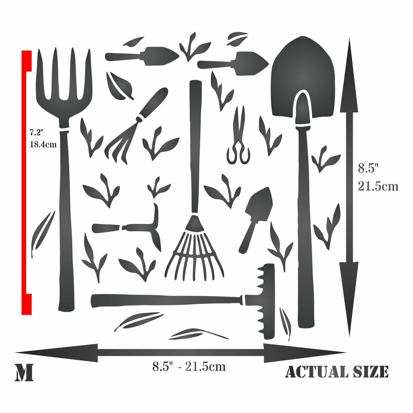 Garden Tools Stencil - Hoe Rake Trowel Spade Fork Garden Tool