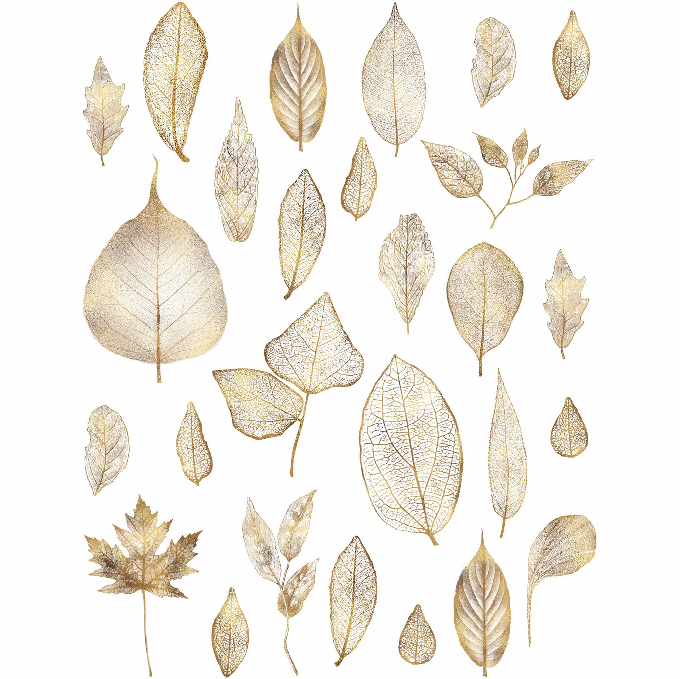 Gold & Silver Leaf Rice Paper- 6 Unique Leaves Mulberry Paper Overlay 30gsm