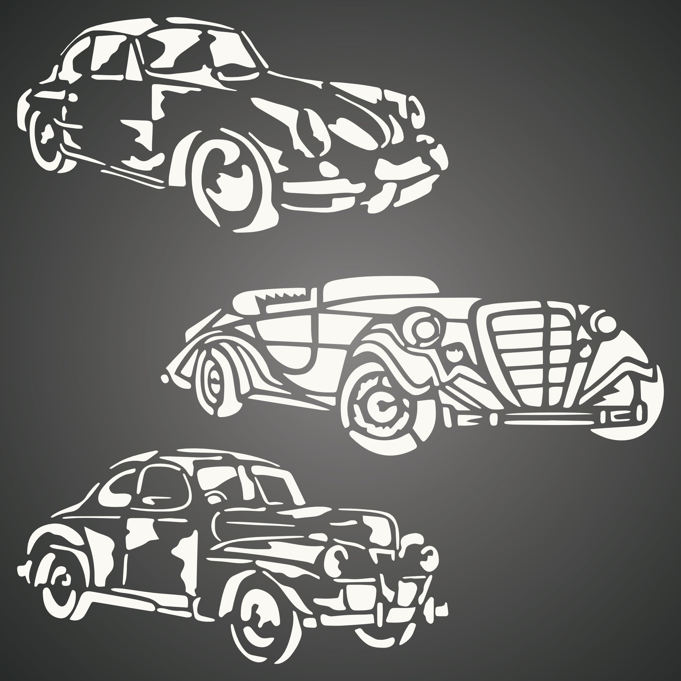 Vintage Cars Stencil - 3 Antique Automobiles