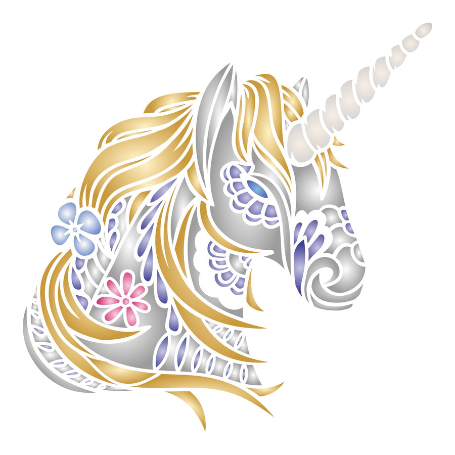 Unicorn Head Stencil - Decorative Tribal Horse Pony Unicorn