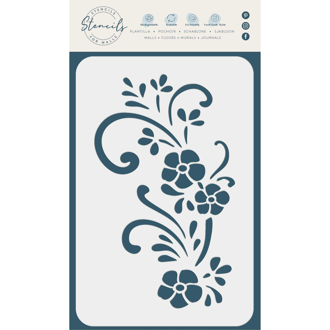 Swirly Flowers Stencil - Classic Floral Flower Border