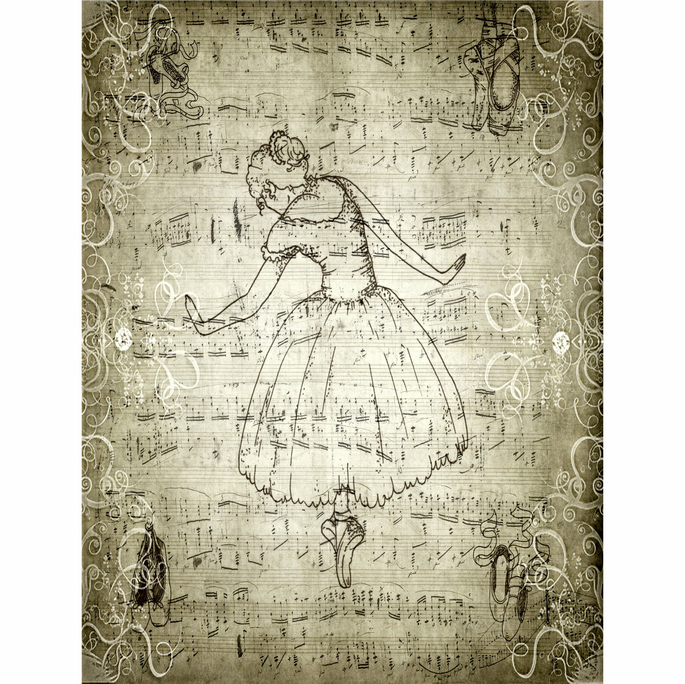 Ballet Background Rice Paper- 7 x Printed Mulberry Paper Images 30gsm