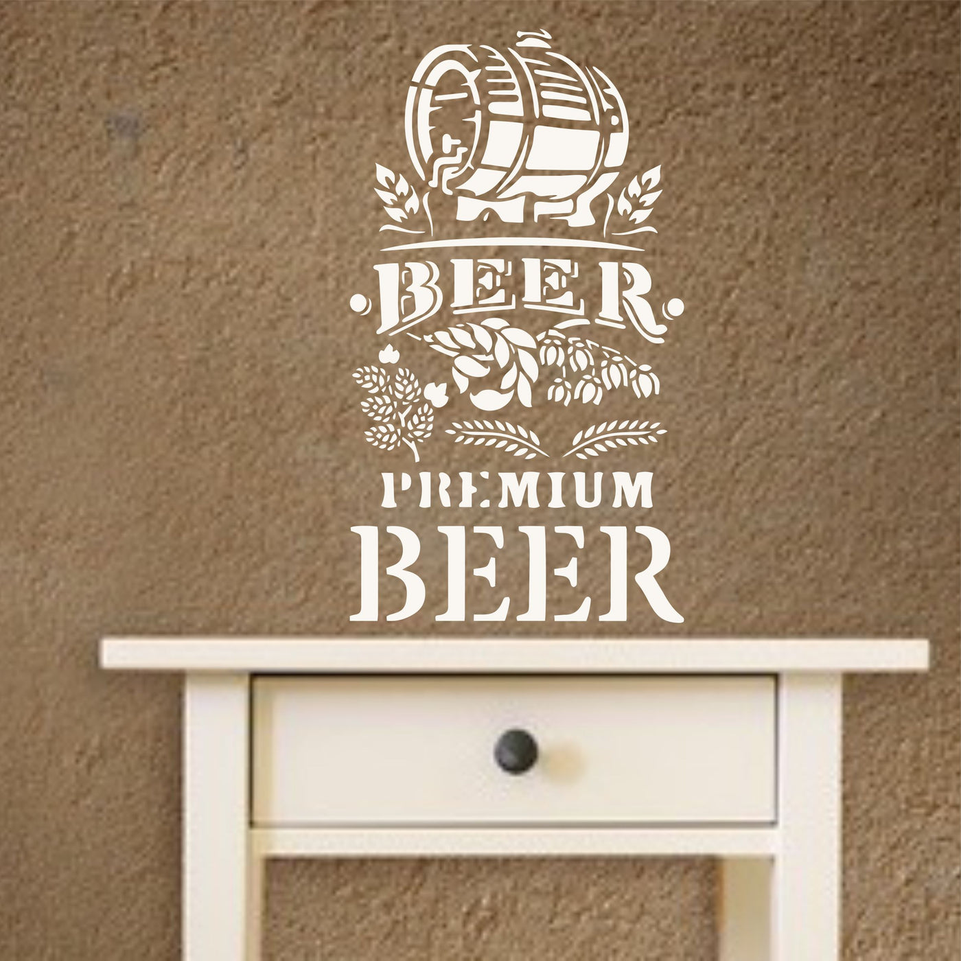 Beer Stencil (2pc) - Sign Pub Bar Beer Barrel Words Hops Grain