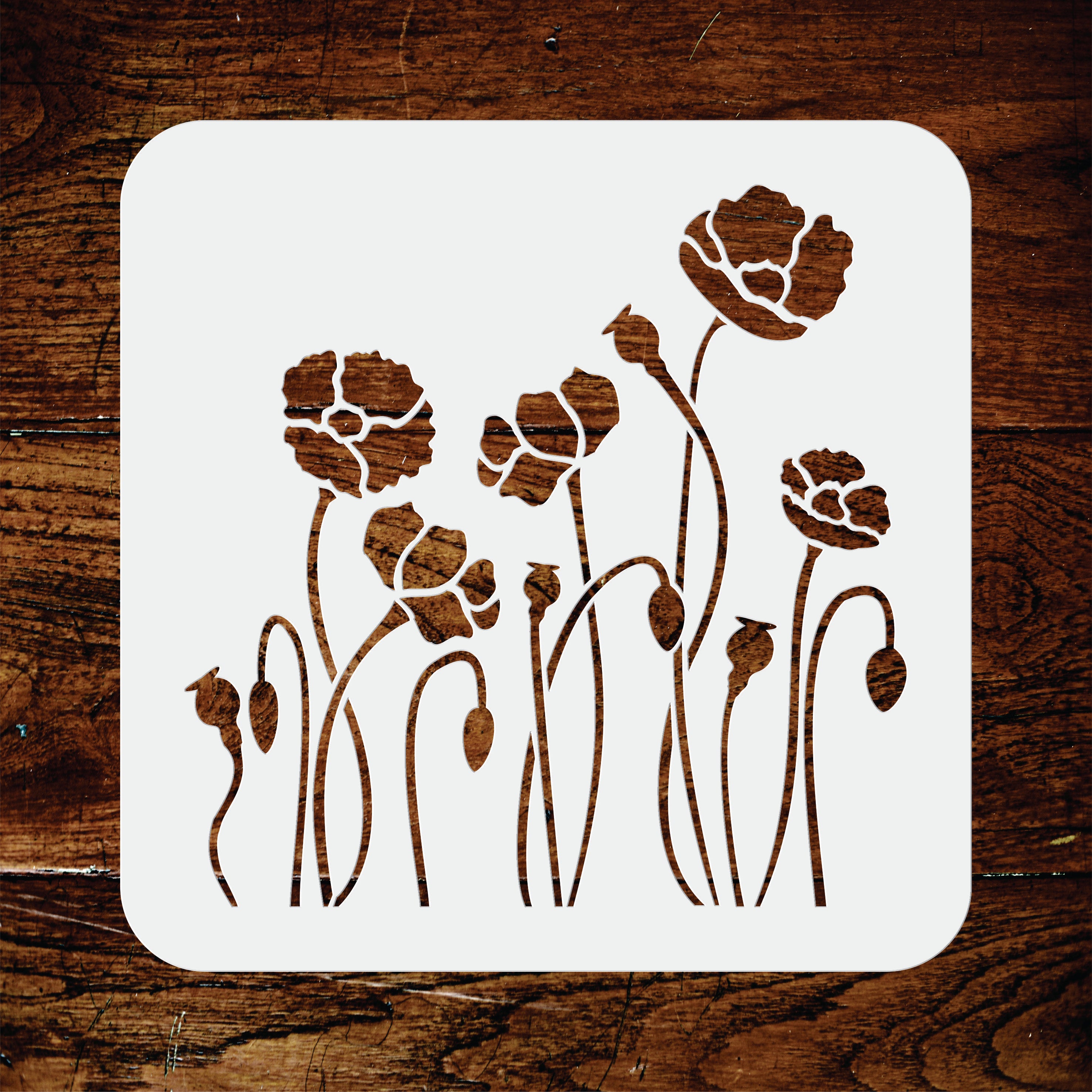 Poppy Field Stencil - Classic Wild Flowers Border