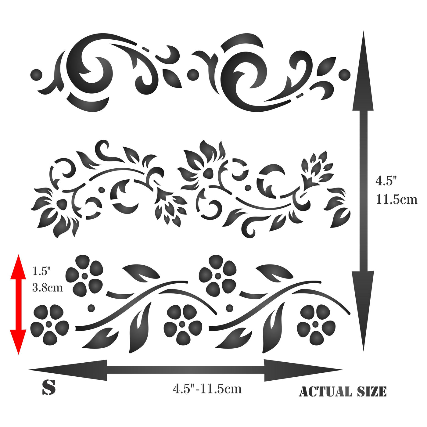 Vintage Borders Stencil - Classic Flower Border Design