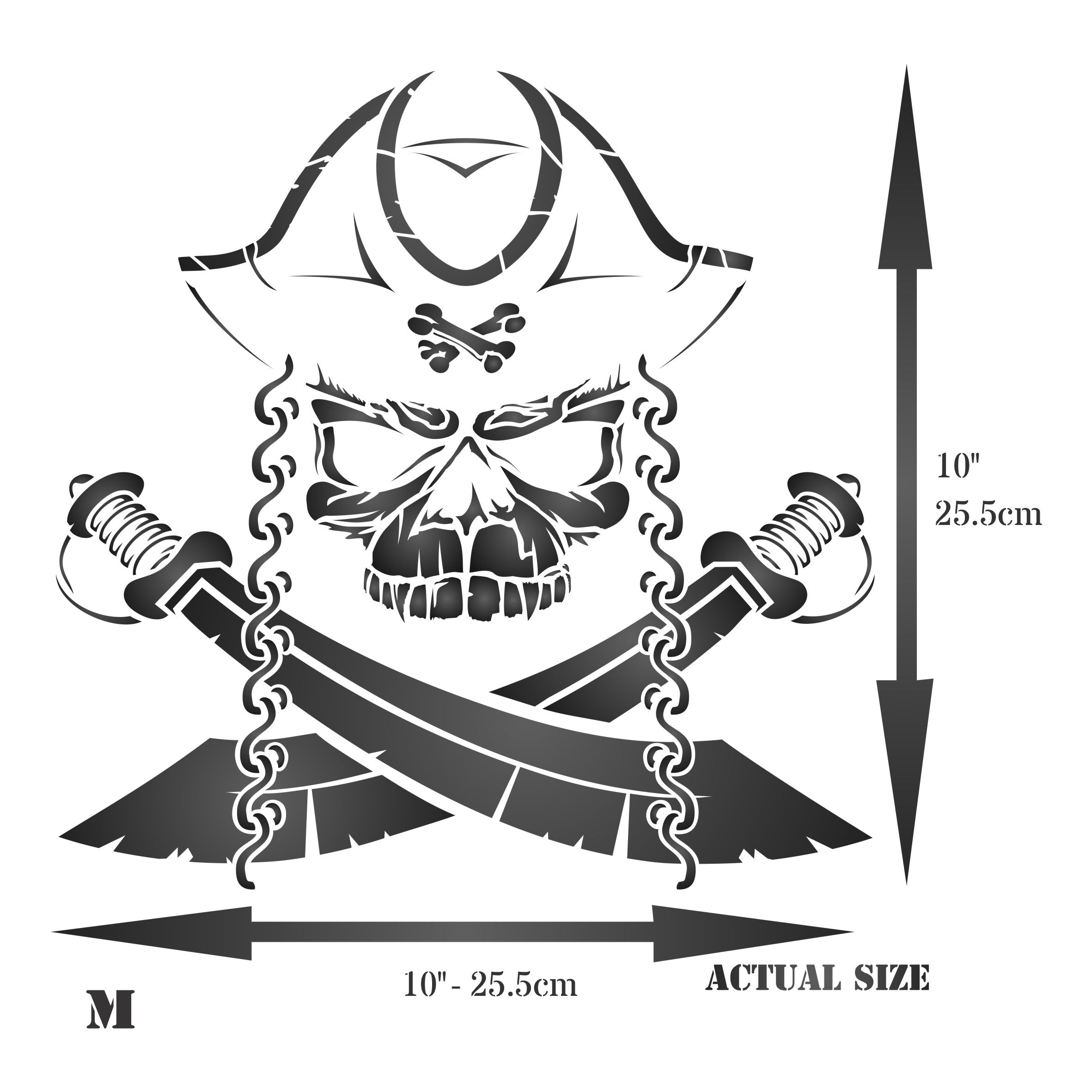 Pirate Skull Stencil - Halloween Pirate Skull and Crossbones Design