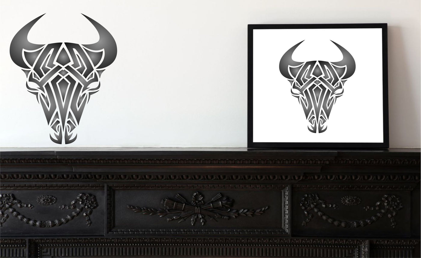 Tribal Bull Stencil - Cow Tattoo Bull Head Skull