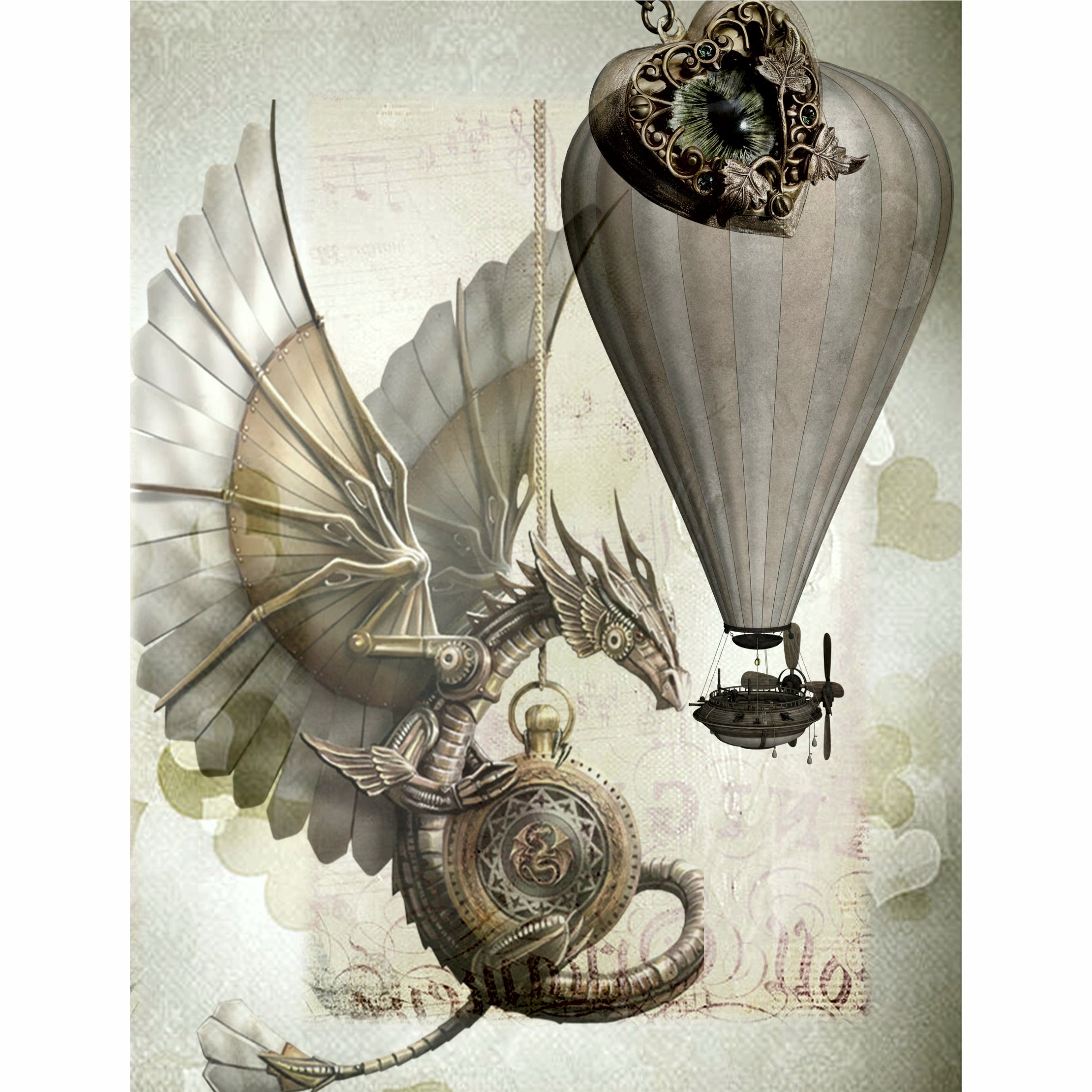 Light Steampunk Rice Paper- 6 x Different Printed Mulberry Paper Images 30gsm