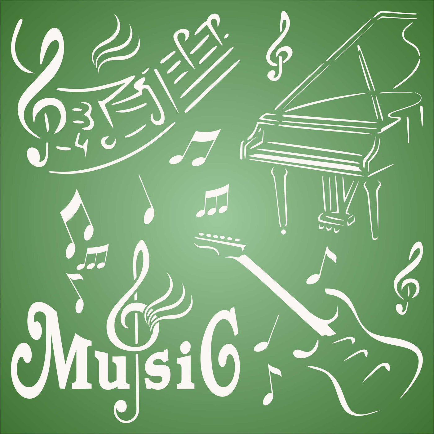 Music Stencil - Mixed Media Piano Guitar Words Musical Notes