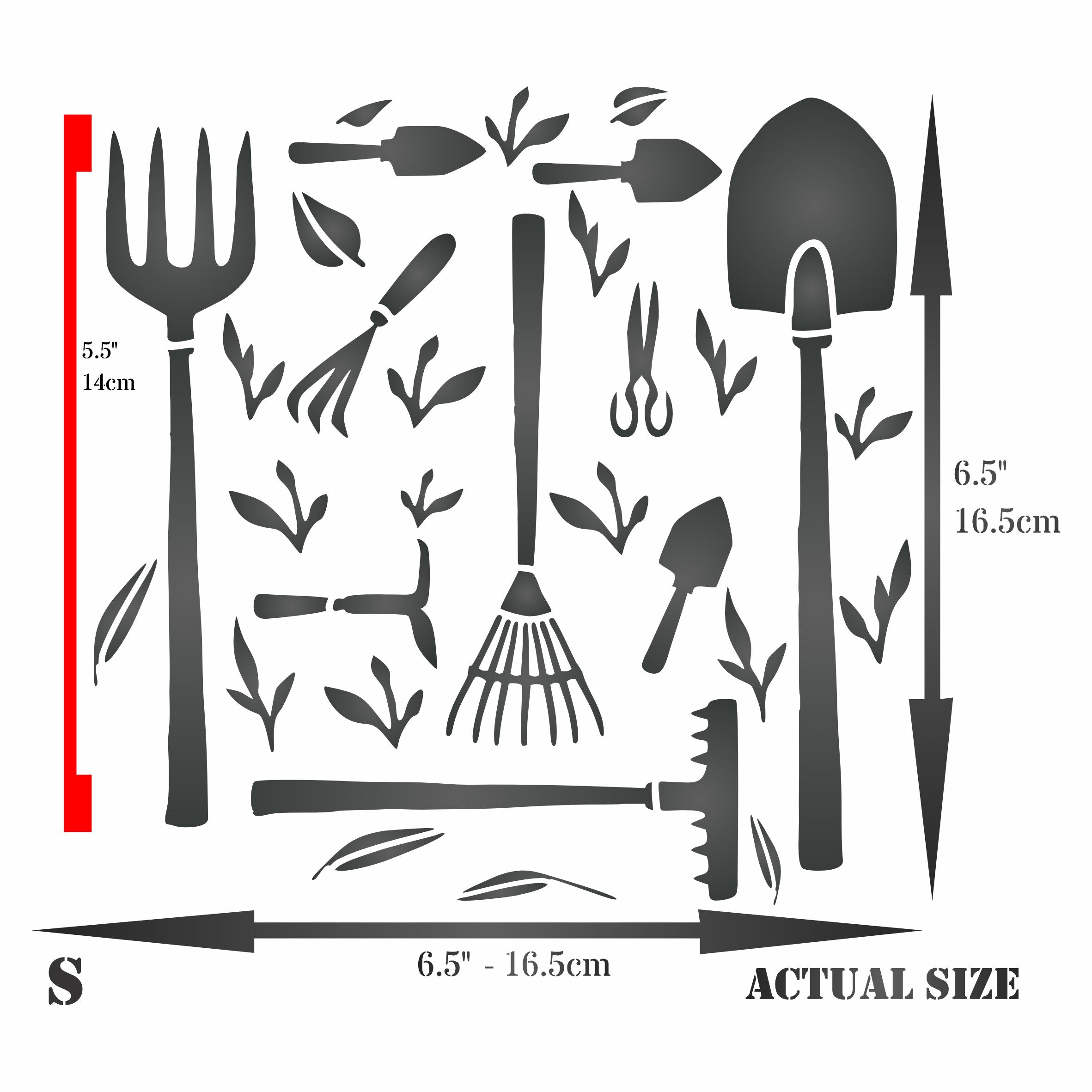 Garden Tools Stencil - Hoe Rake Trowel Spade Fork Garden Tool