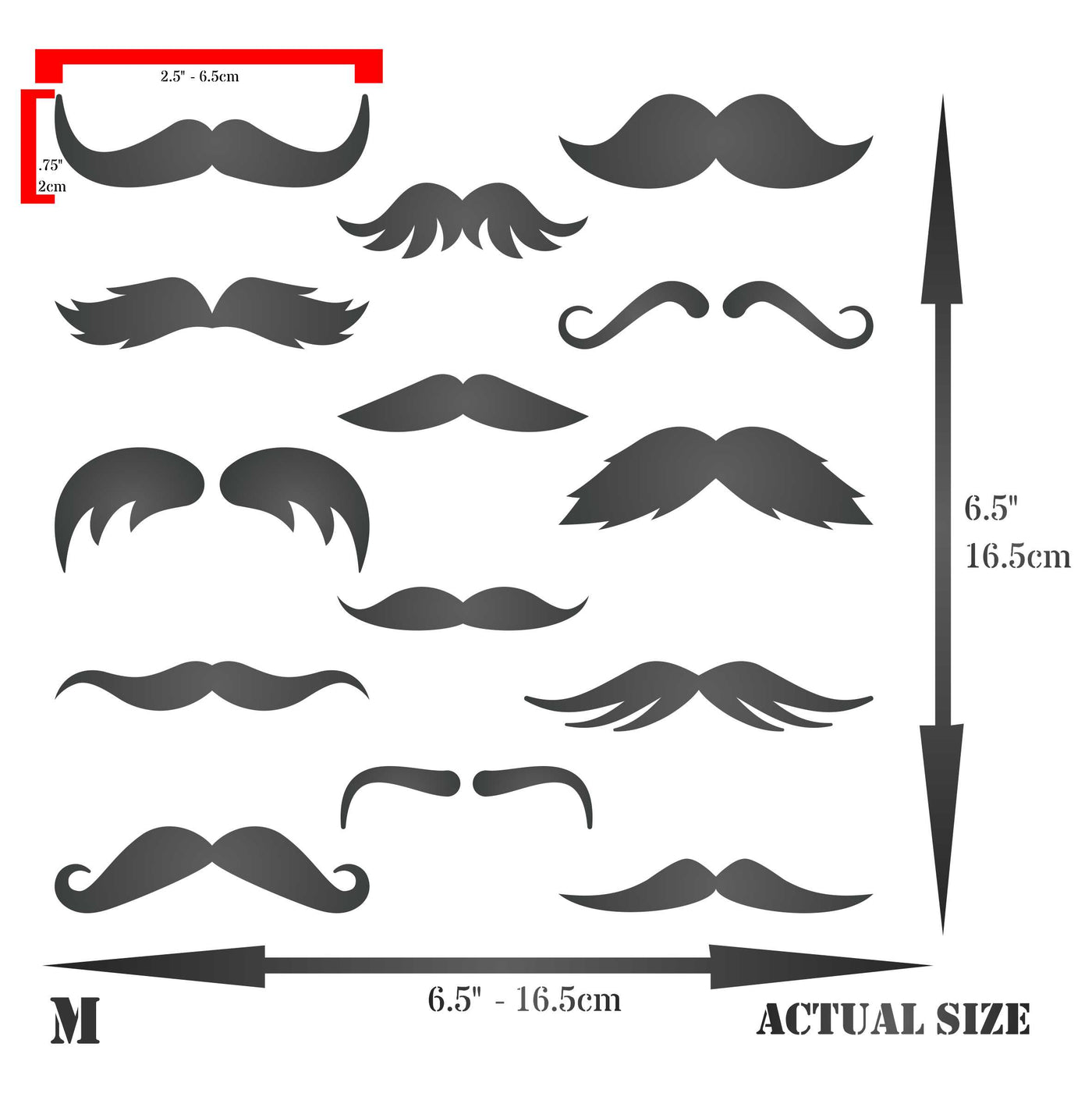 Mustache Stencil - Mixed Media Shapes 12 Moustache Facial Hair