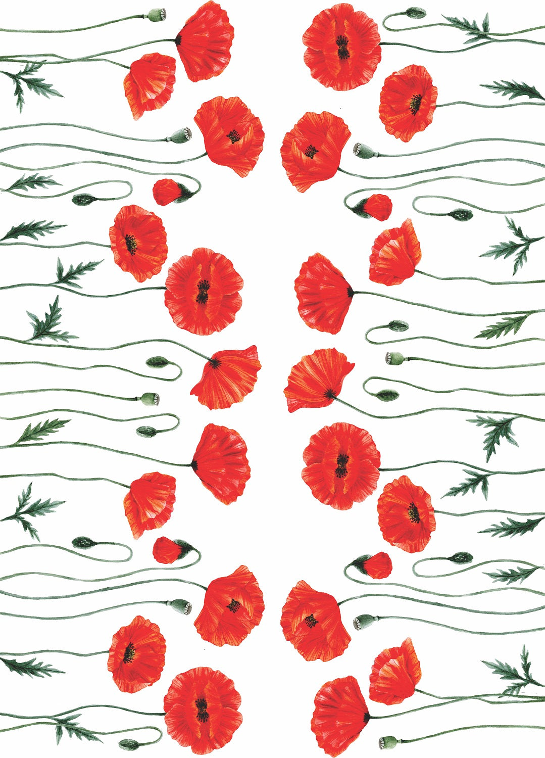 Poppy 2 Border Rice Paper- 3 Sheets Printed Mulberry Paper Border 36gsm