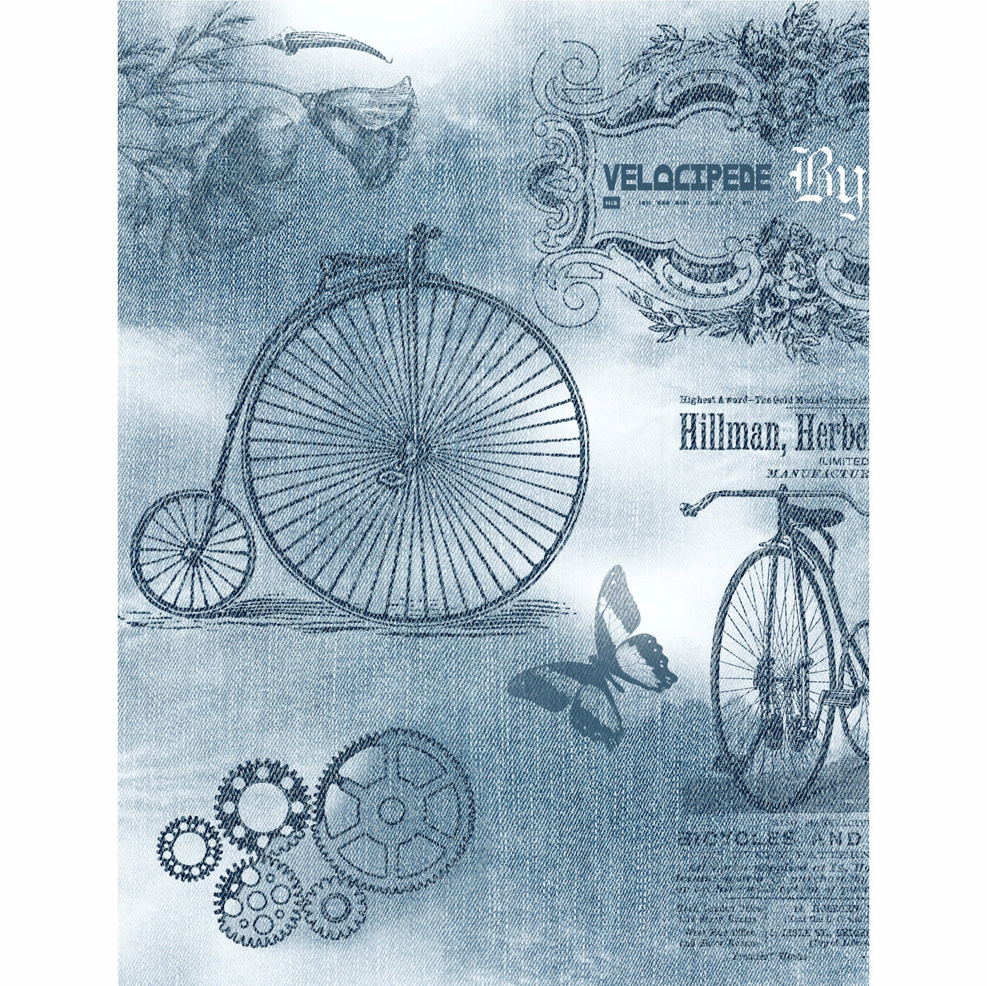 Denim Steampunk Rice Paper- 6 x Different Printed Mulberry Paper Images 30gsm