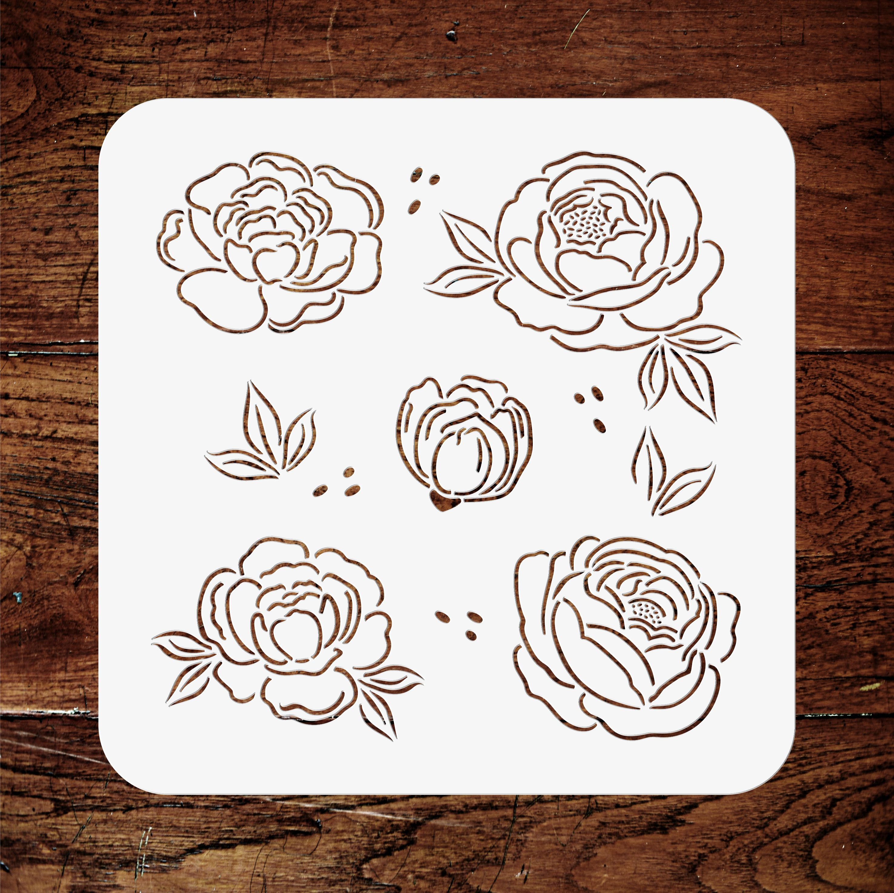 Peony Collection Stencil - Flower Floral Peonies Set