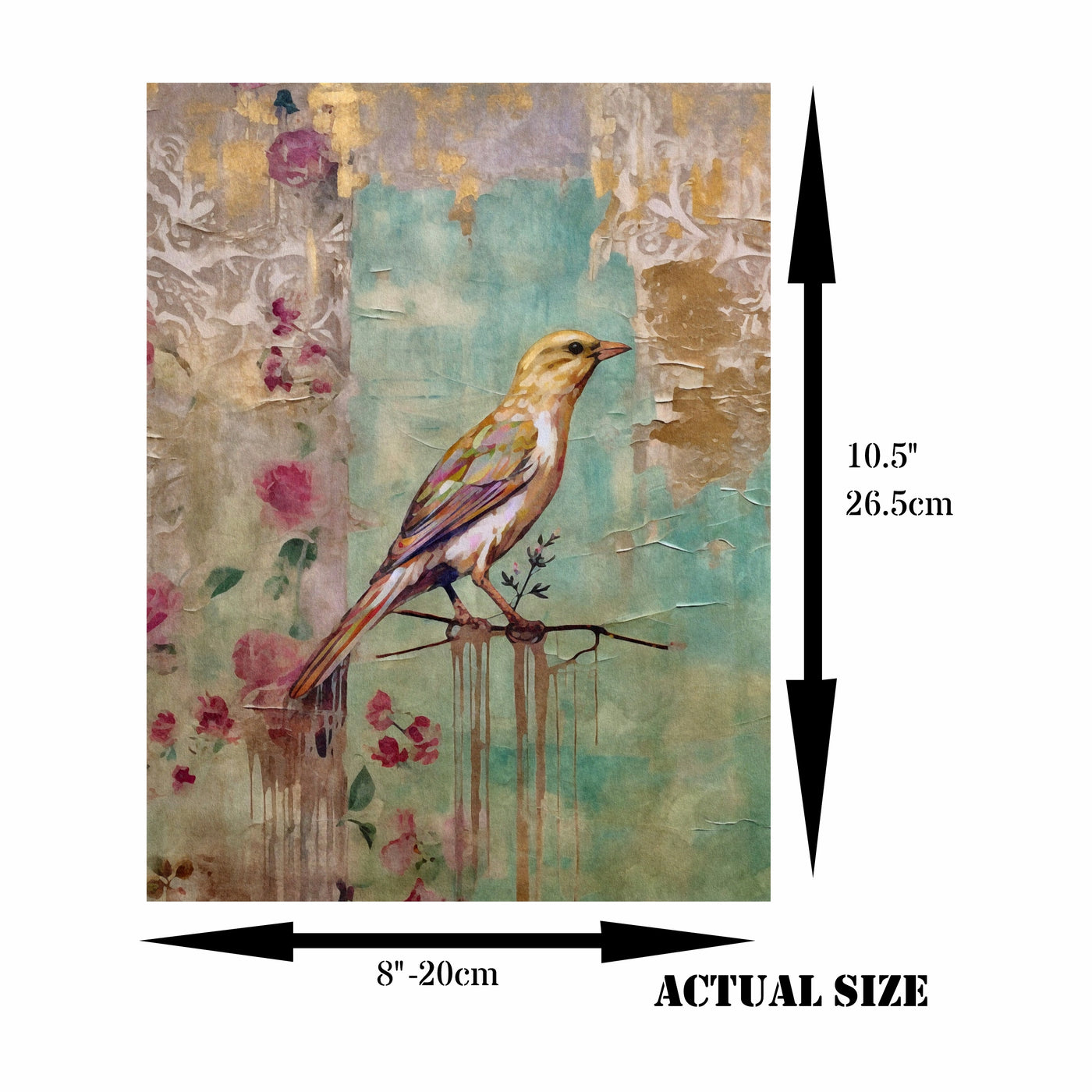 Distresses Birds Rice Paper- 6 Unique Printed Mulberry Paper Images 30gsm