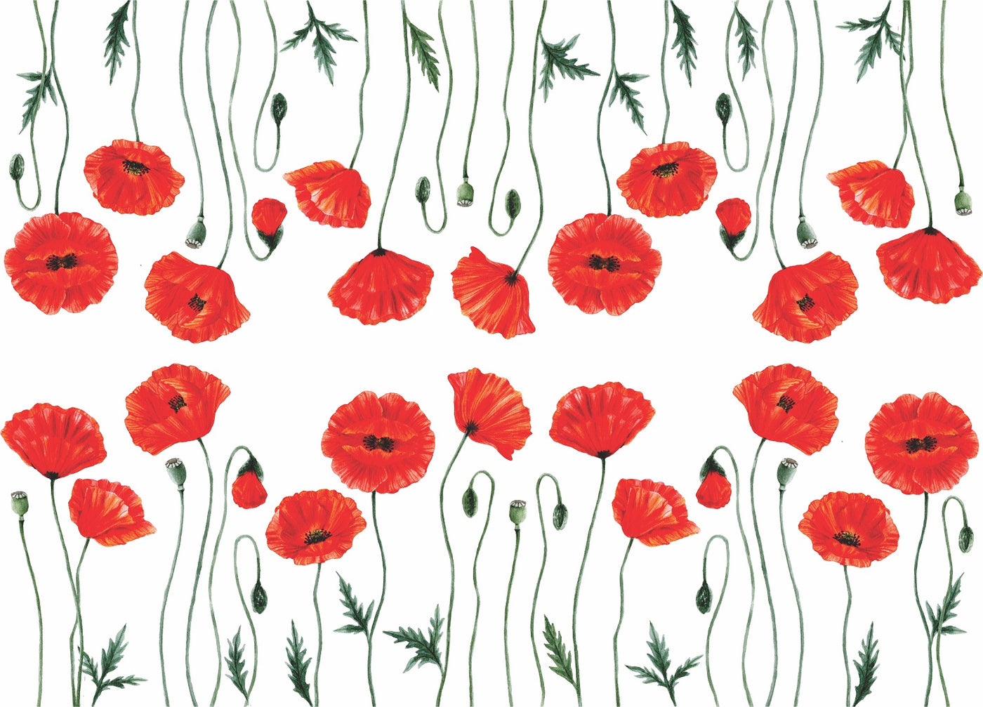 Poppy 2 Border Rice Paper- 3 Sheets Printed Mulberry Paper Border 36gsm