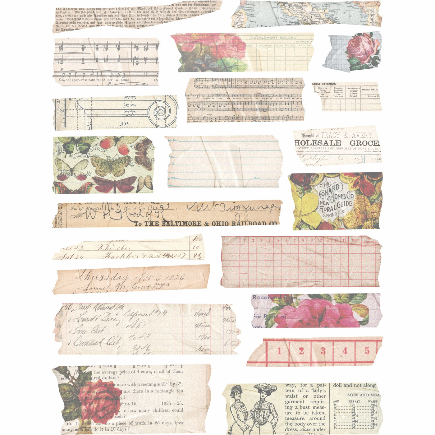 Washi Tape Strips Rice Paper- 7 Unique Leaves Mulberry Paper Overlay 30gsm