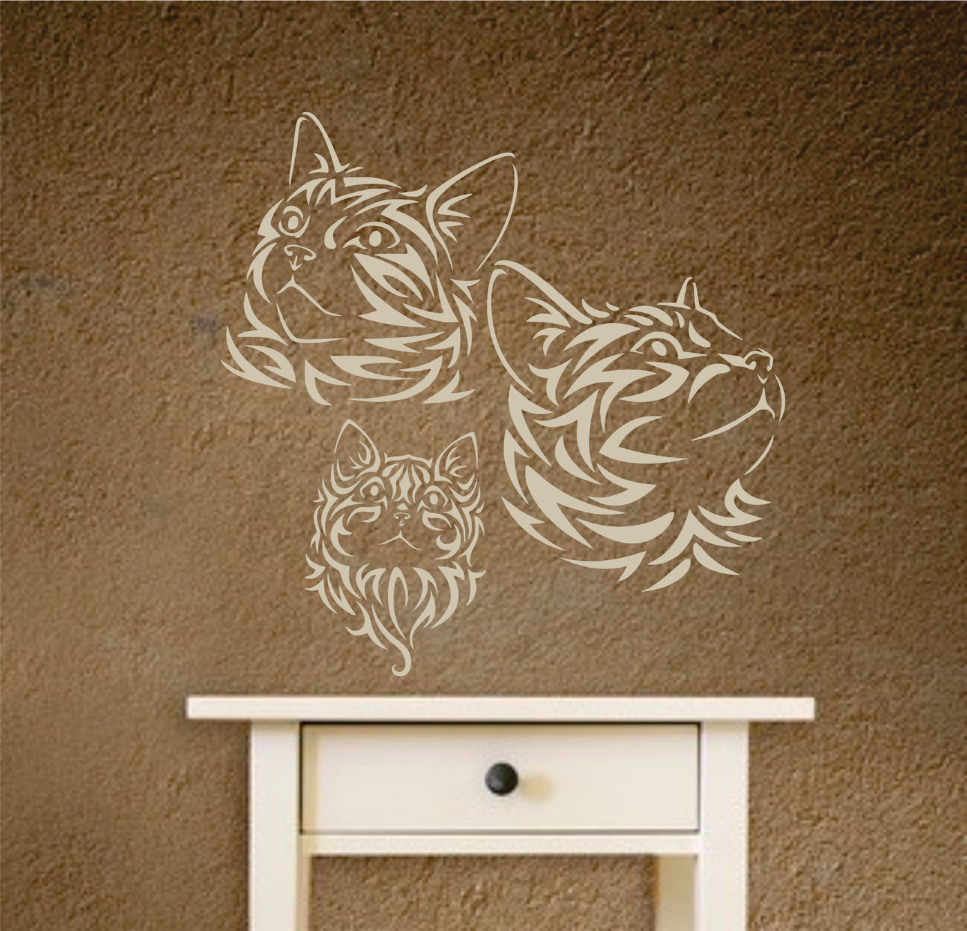 Cat Family Stencil - Pet Animal Kitten Feline Heads Mural