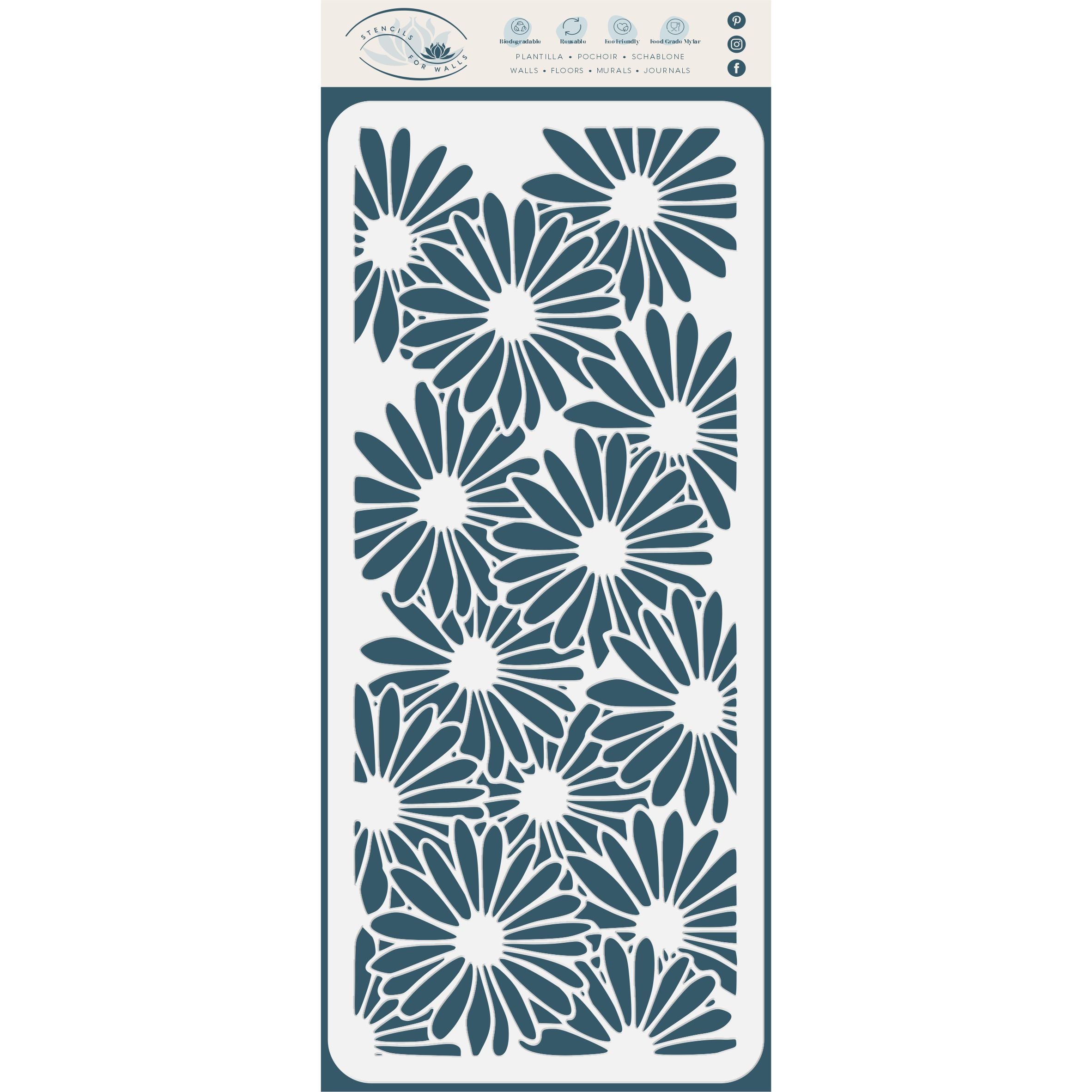 Slimline Daisy Stencil- Flower Daisies Card Making Slimline DiesCards Template