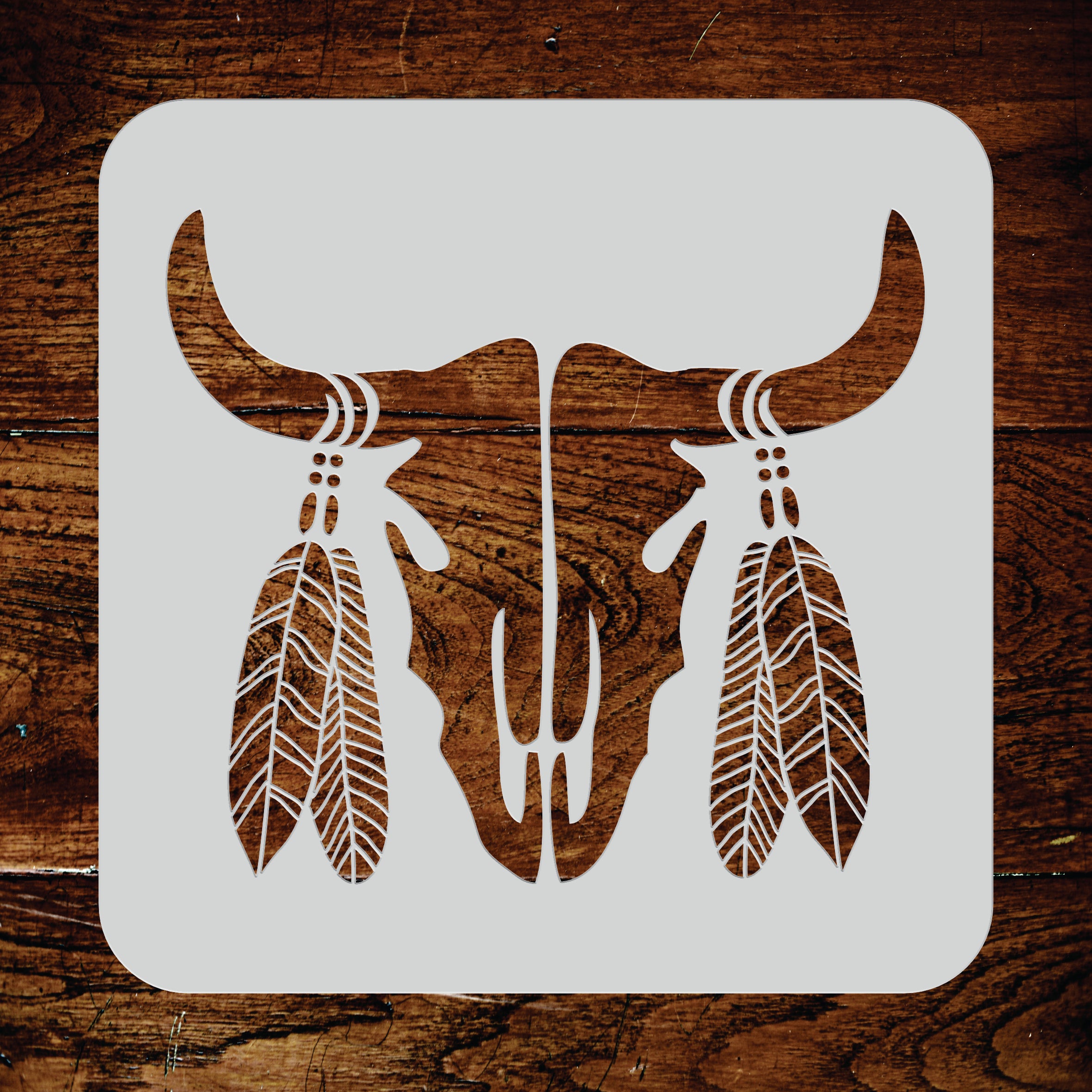 Bull Skull Stencil - Boho Cow Head Feathers