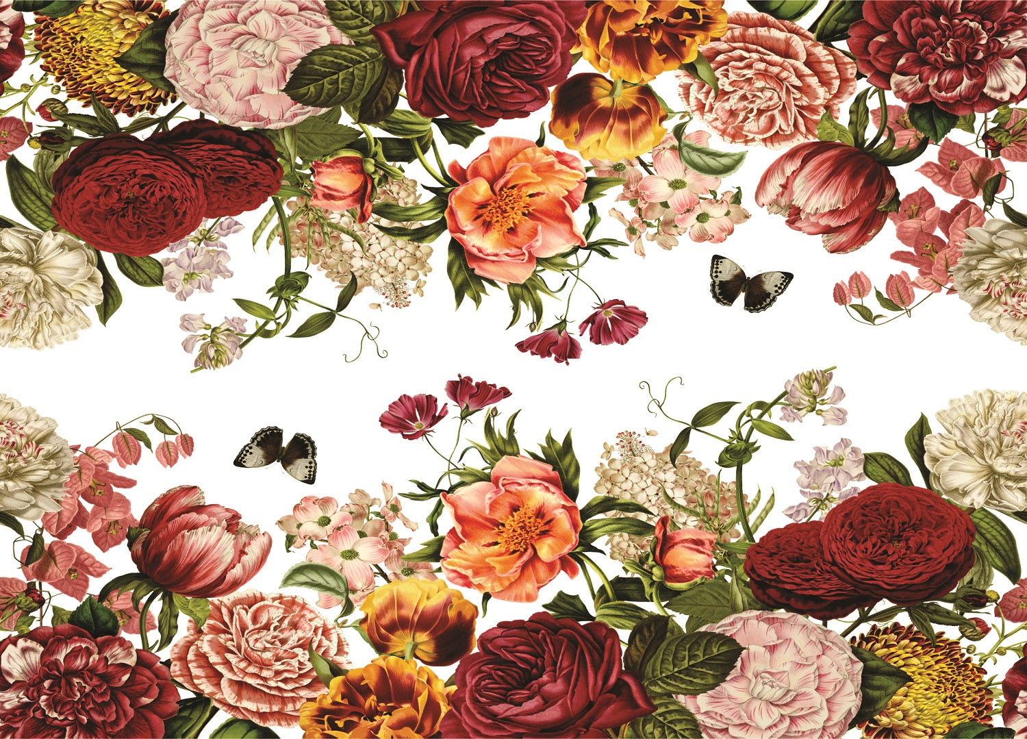 Red Rose Border Rice Paper- 3 Sheets Printed Mulberry Paper Border 36gsm