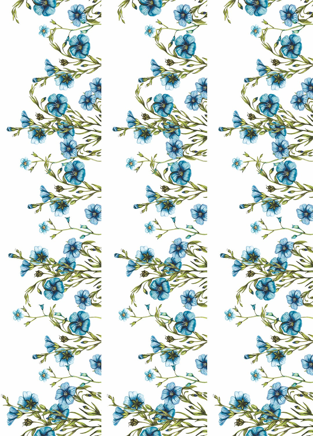 Blue Flower Border Rice Paper- 3 Sheets Printed Mulberry Paper Border 36gsm