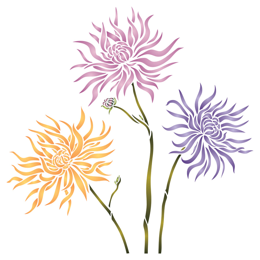 Spider Mums Stencil - Japanese Spider Chrysanthemum Flowers