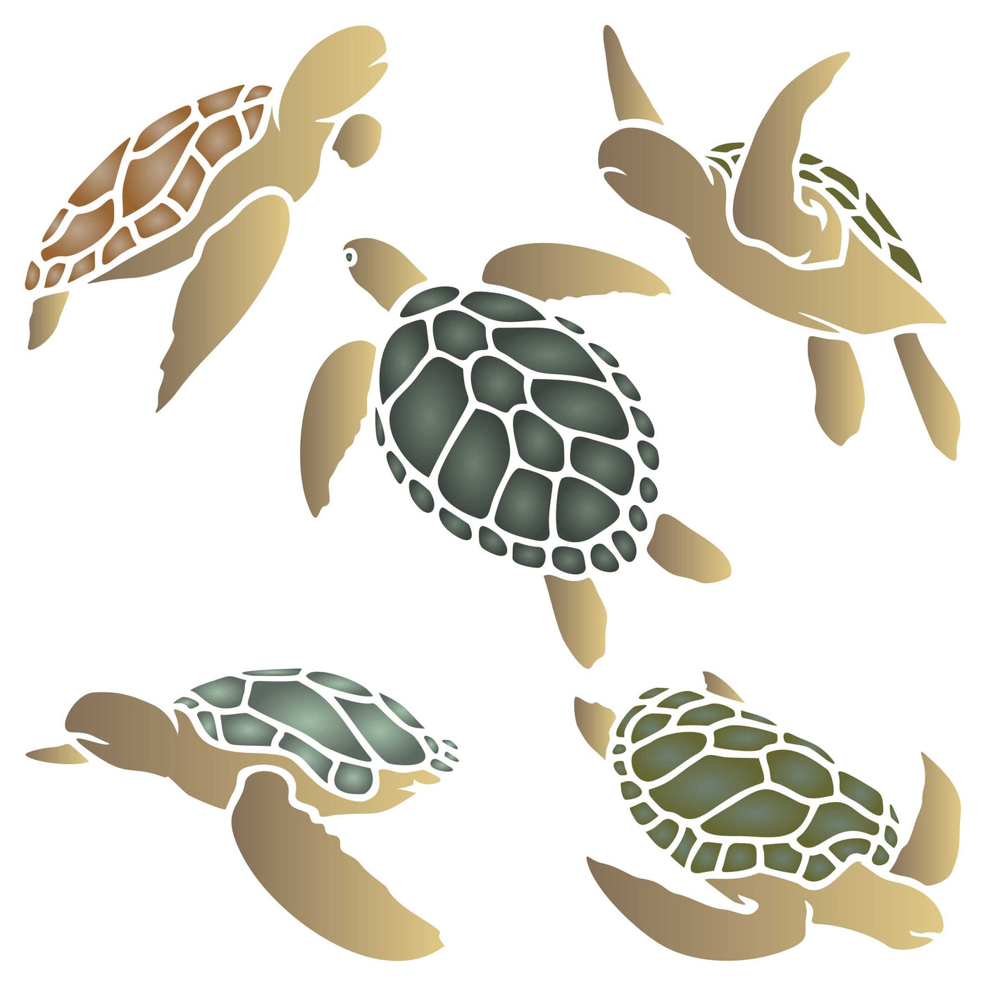 Turtles Stencil - Sea Ocean Nautical Seashore Reef Endangered