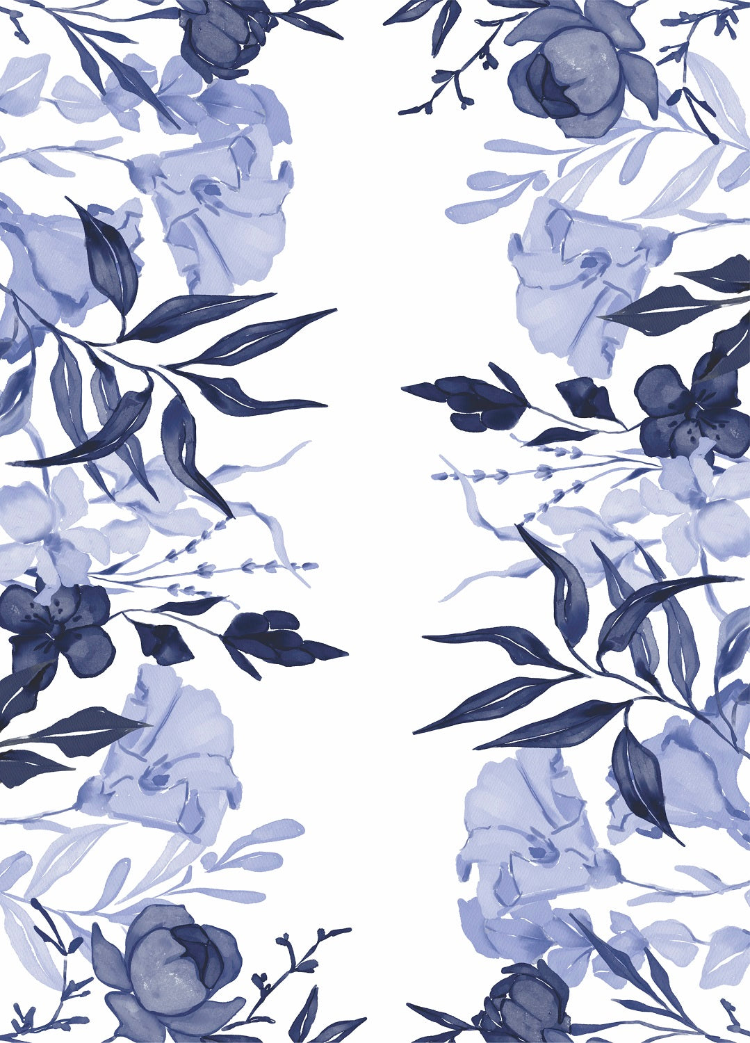 Navy Flower Border Rice Paper- 3 Sheets Printed Mulberry Paper Border 36gsm