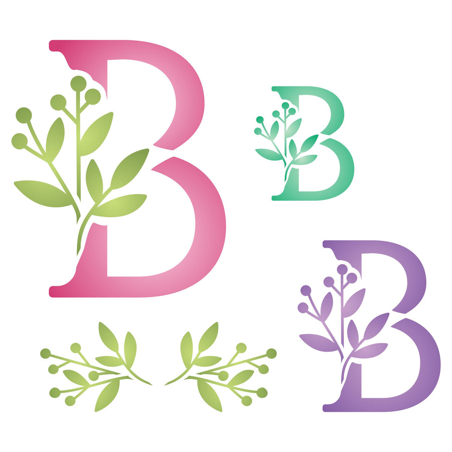 Flower Monogram B Stencil- Leaf Flower Initial 3 Sizes on One Sheet