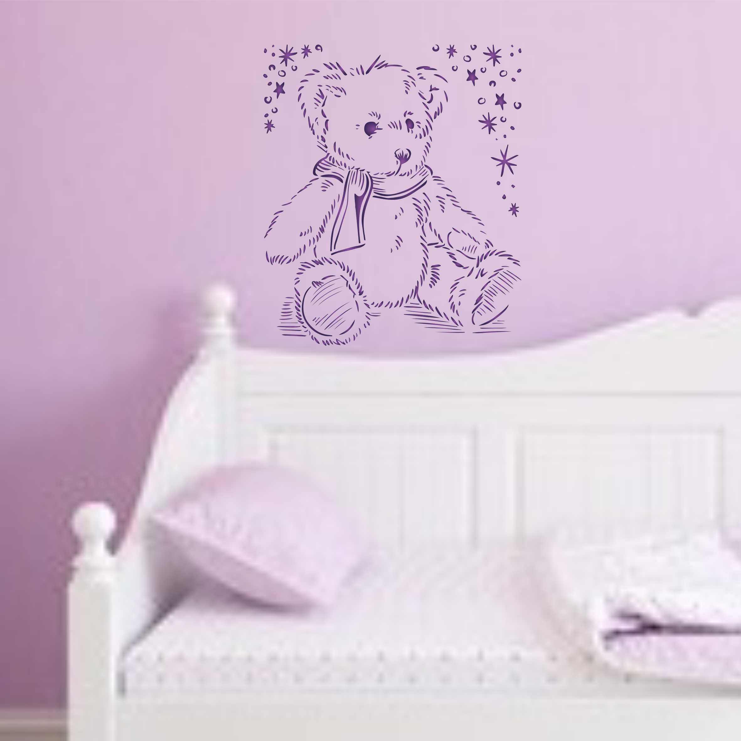 Teddy Bear Stencil - Fluffy Tatty Scruffy Teddy Scarf Stars Kids Childs