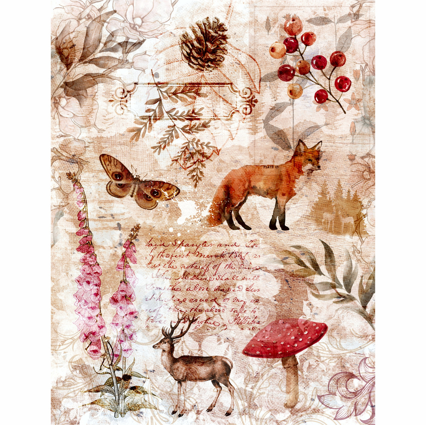 Woodland Theme Rice Paper- 6 x Different Printed Mulberry Paper Images 30gsm